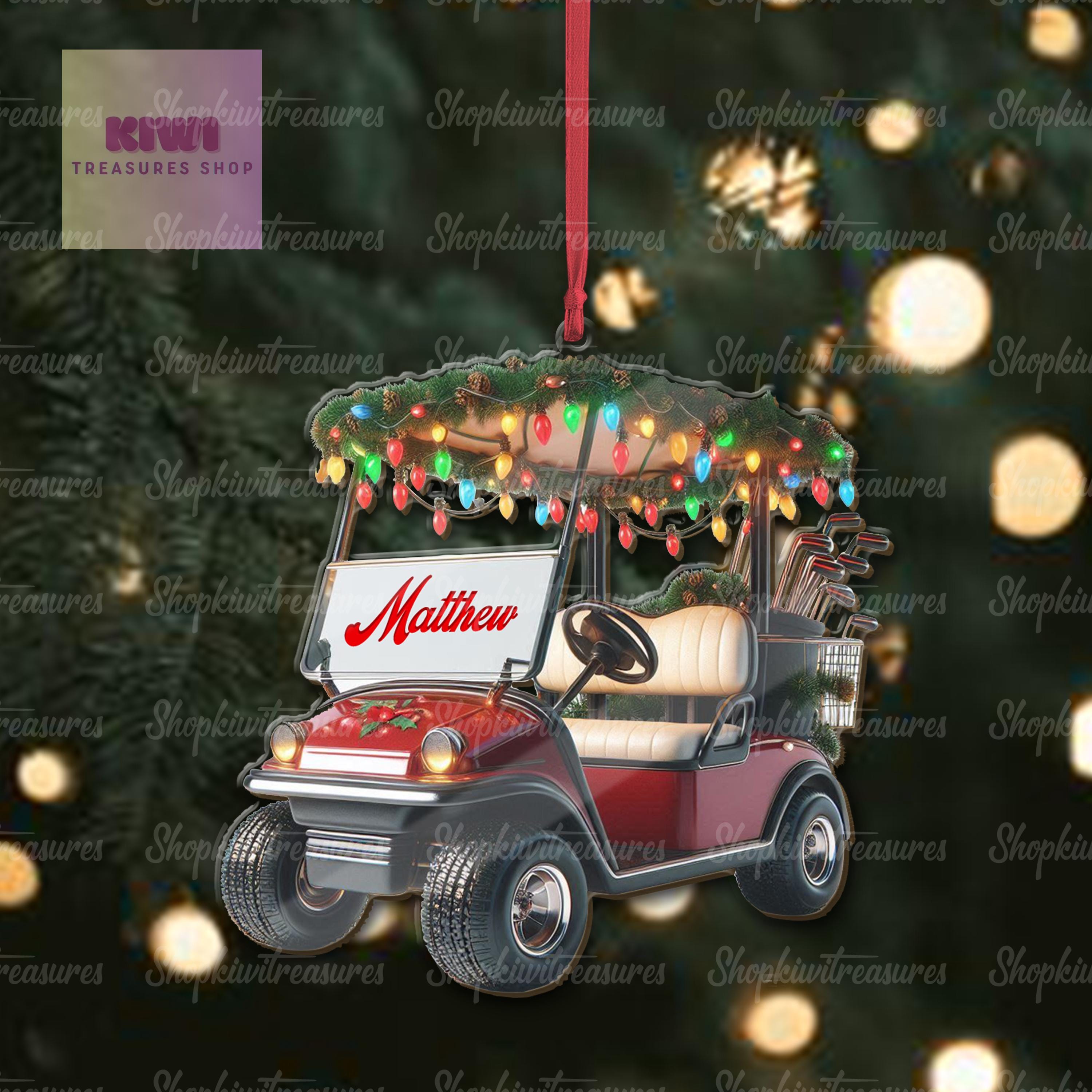 Personalized Golf Cart Christmas Transparent Ornament, Golf Cart 2D Flat keepsake, gift for dad, golf lover gift, xmas golf 2024