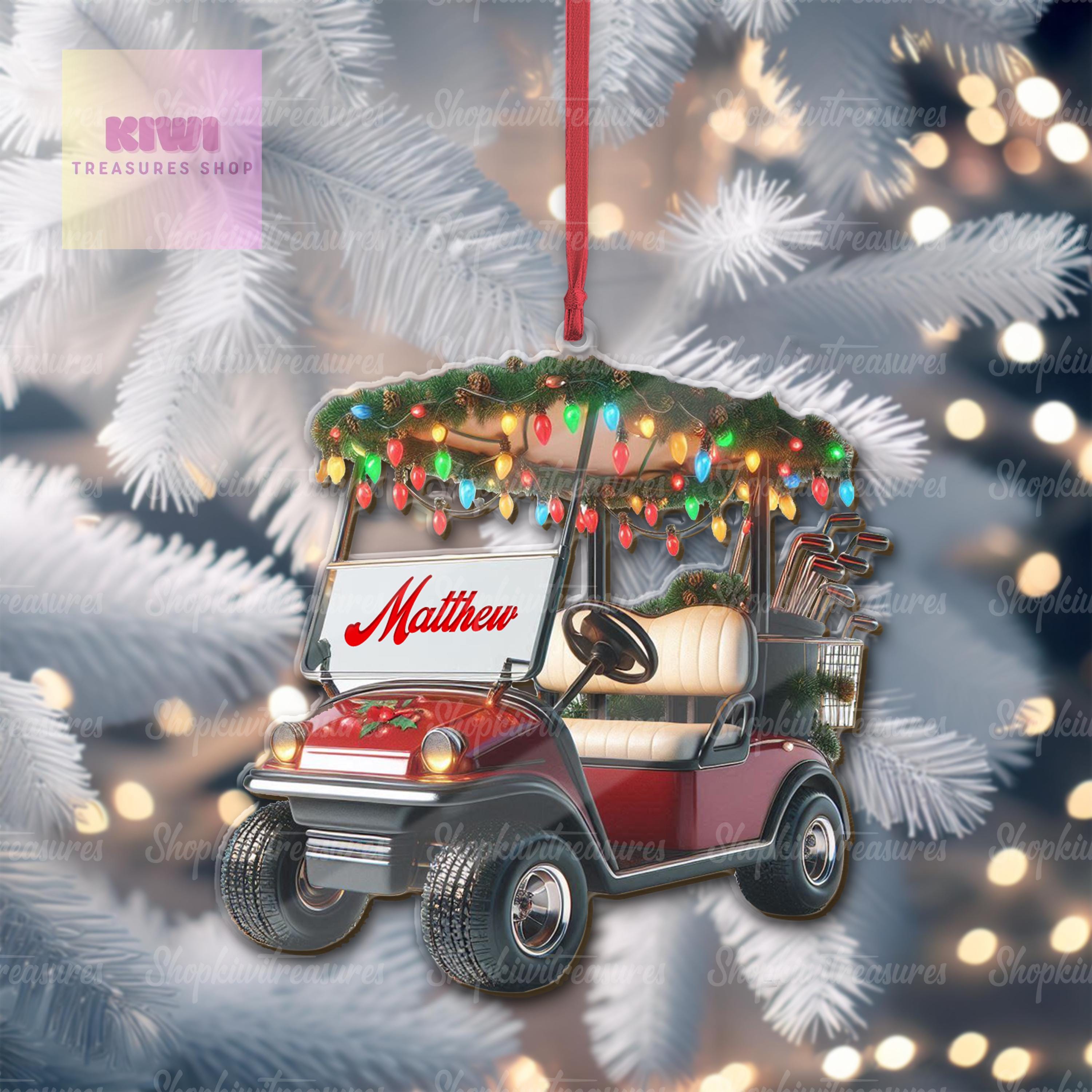 Personalized Golf Cart Christmas Transparent Ornament, Golf Cart 2D Flat keepsake, gift for dad, golf lover gift, xmas golf 2024