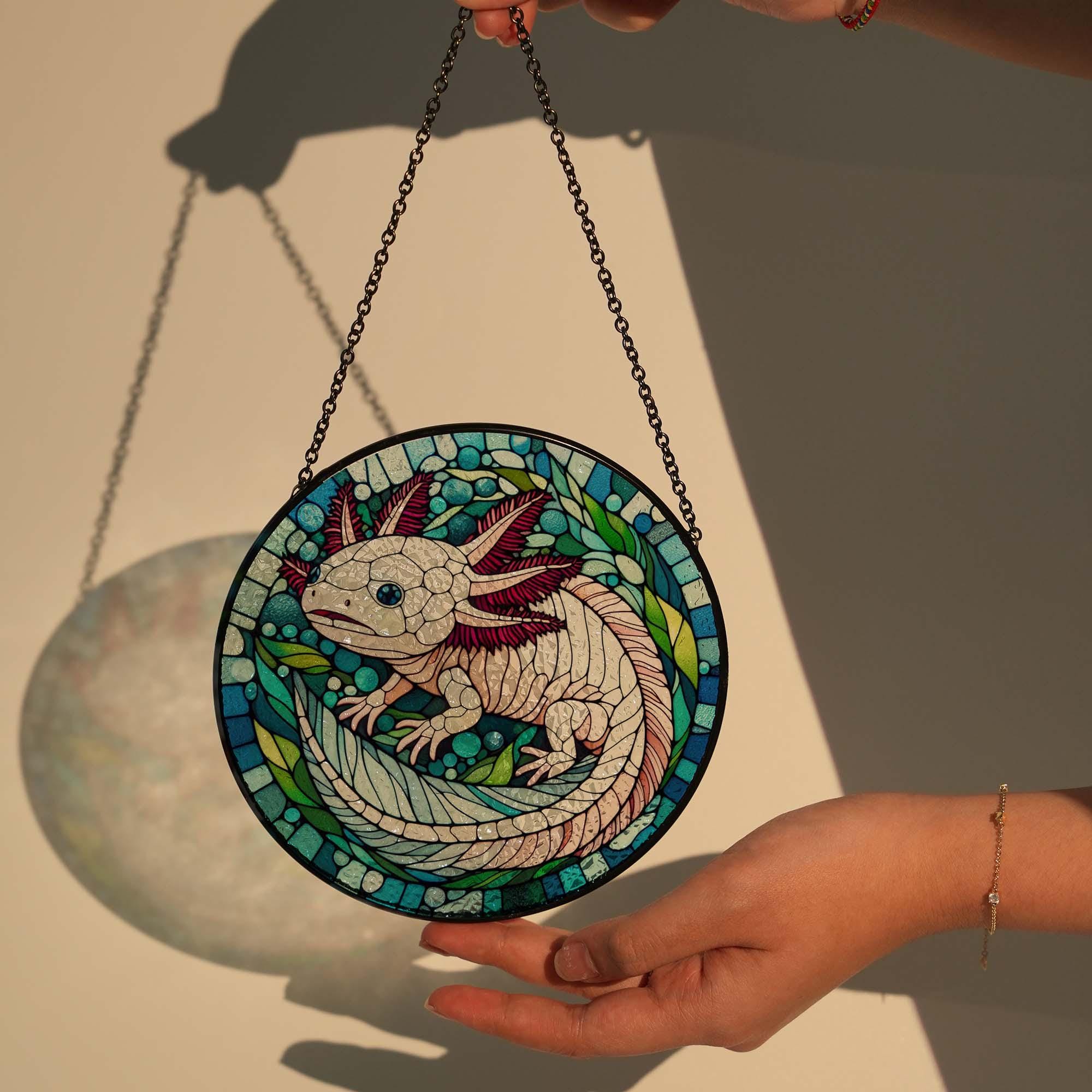 Axolotl GLASS Window hanging, Axolotl Decor, Axolotl Mom Decor, Axolotl Lover Gift, Gift For Axolotl Mom, Window hanging, pet owner gift