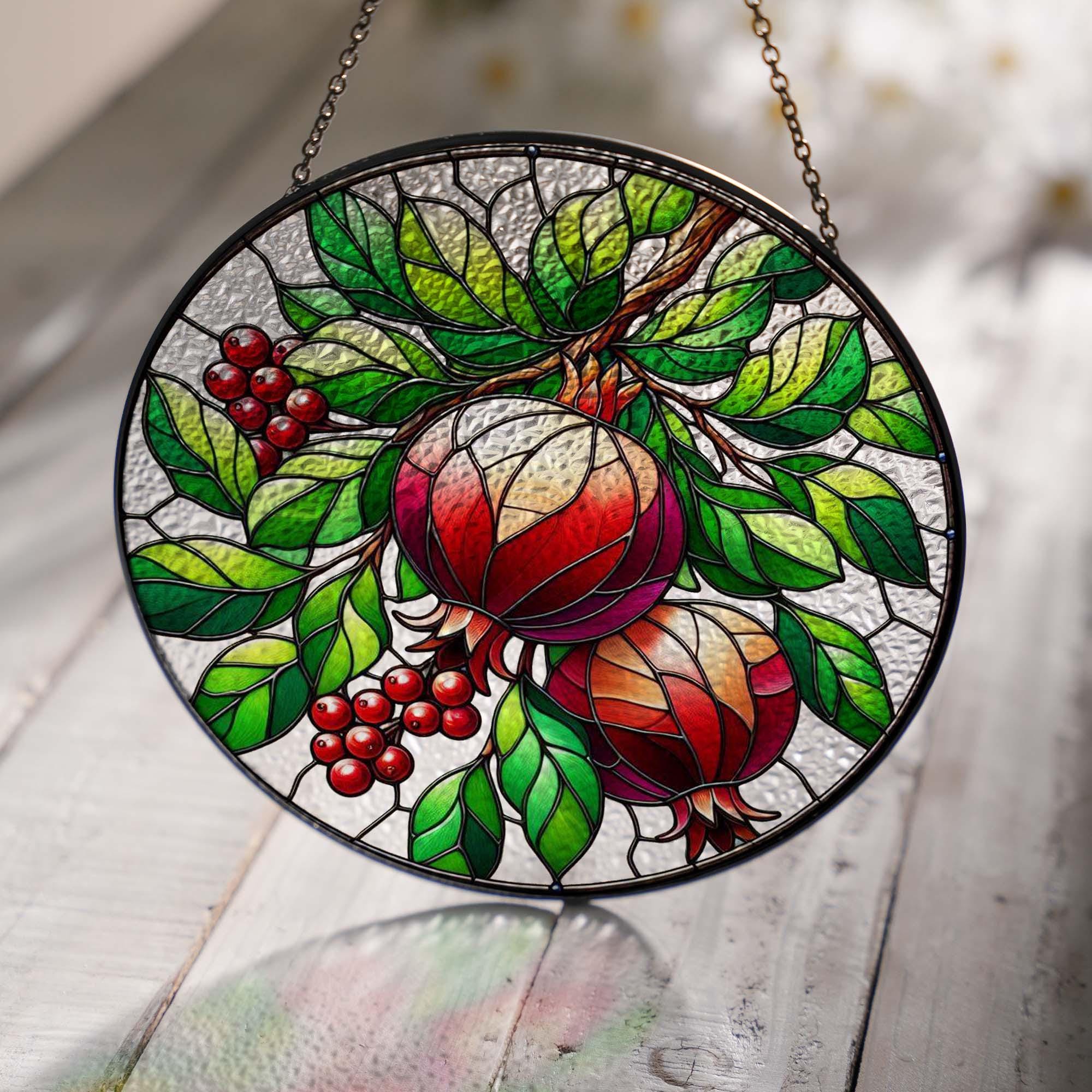 Pomegranate GLASS Decor, Pomegranate Lover Decor, yard Decor, Fruit Suncatcher, Fruit Window Art, Gift For Mom, Mother's day 2025