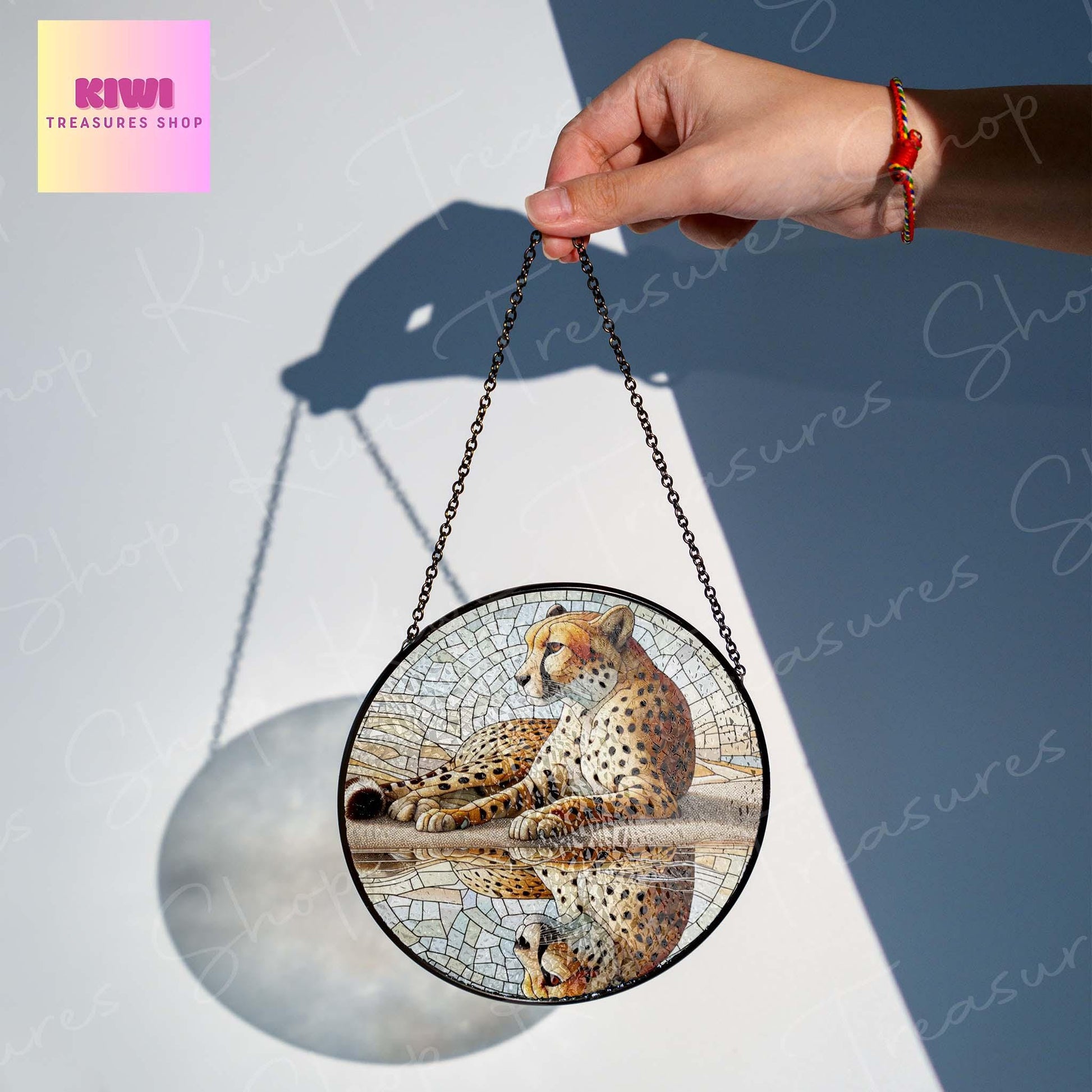Cheetah Reflect GLASS Suncatcher Hanging, Cheetah glass ornament, Wildflife animal, Cheetah lover gift, Cheetah suncatcher
