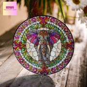 Mandala Elephant GLASS Suncatcher Hanging, Wildlife Elephant, Elephant suncatcher, Elephant window hanging, Mandala art