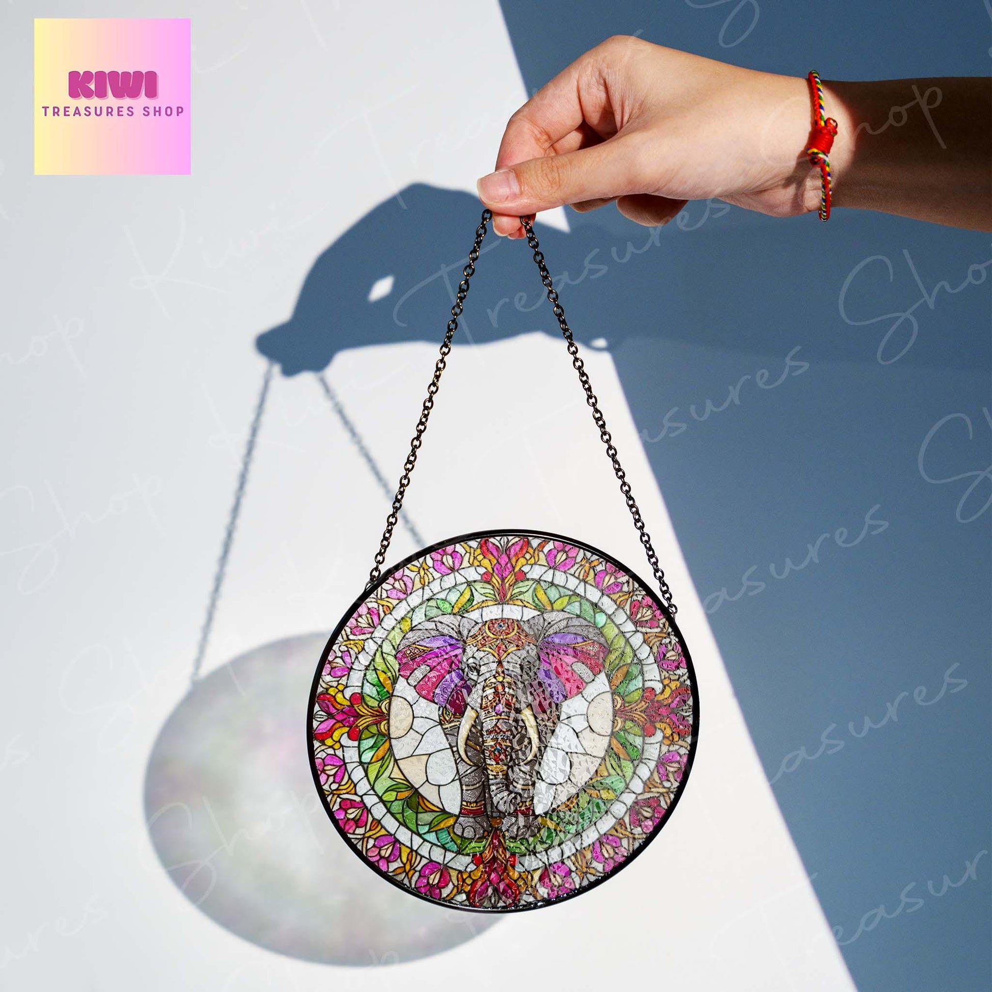 Mandala Elephant GLASS Suncatcher Hanging, Wildlife Elephant, Elephant suncatcher, Elephant window hanging, Mandala art