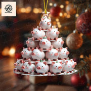Christmas Pigs Tree Acrylic 2D Flat Ornament, Pig Gift Ornament, Xmas 2024, Pig Lover gift, Farmhouse Decor, Farmers Gift, Pig Xmas Ornament