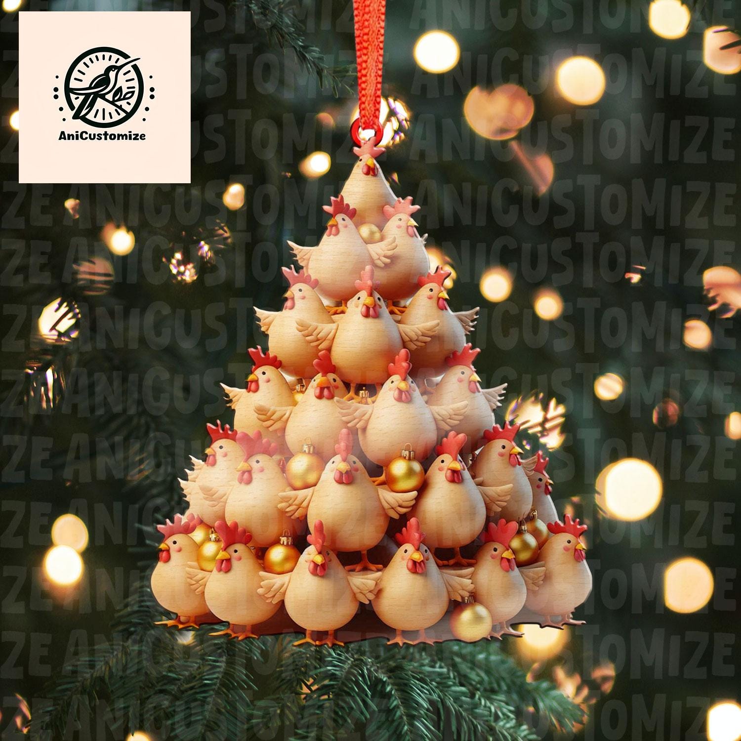 Christmas Chicken Tree Acrylic 2D Flat Ornament, Chicken Mom Christmas Gift Ornament, Christmas 2024 Farmhouse Decor, Chicken Lovers Gift