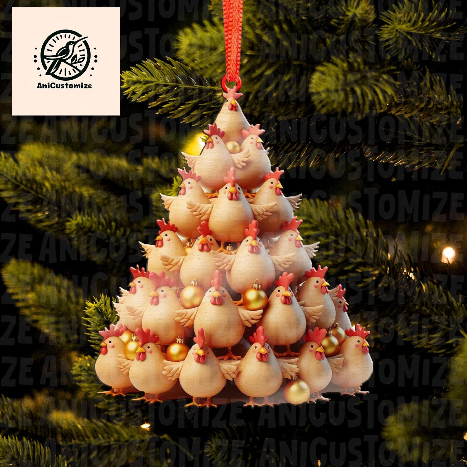 Christmas Chicken Tree Acrylic 2D Flat Ornament, Chicken Mom Christmas Gift Ornament, Christmas 2024 Farmhouse Decor, Chicken Lovers Gift