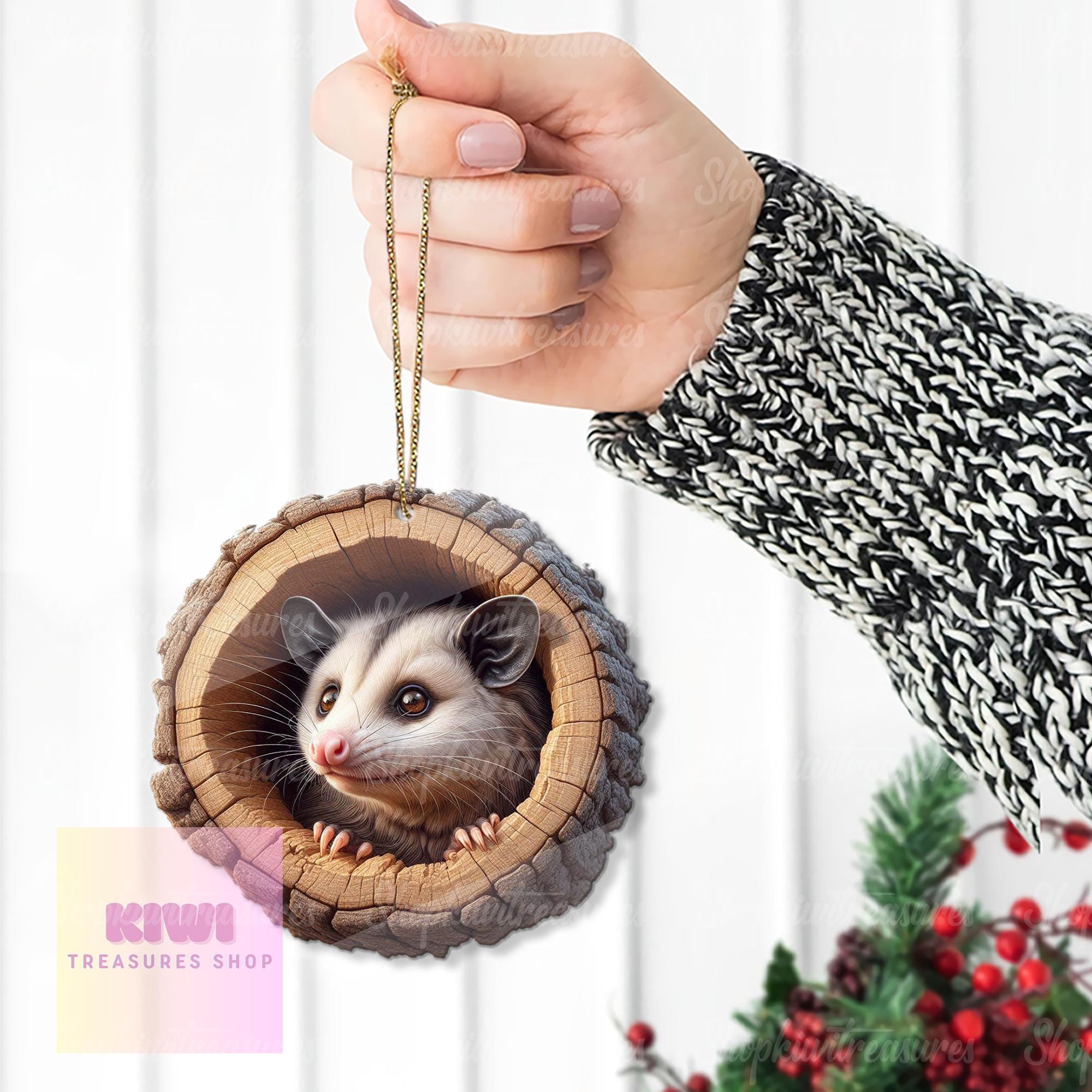 Opossum Ornament, 2D Flat Ornament, Perfect gift for opossum lover, Cute opossum, opossum lover gift, opossum Christmas decor