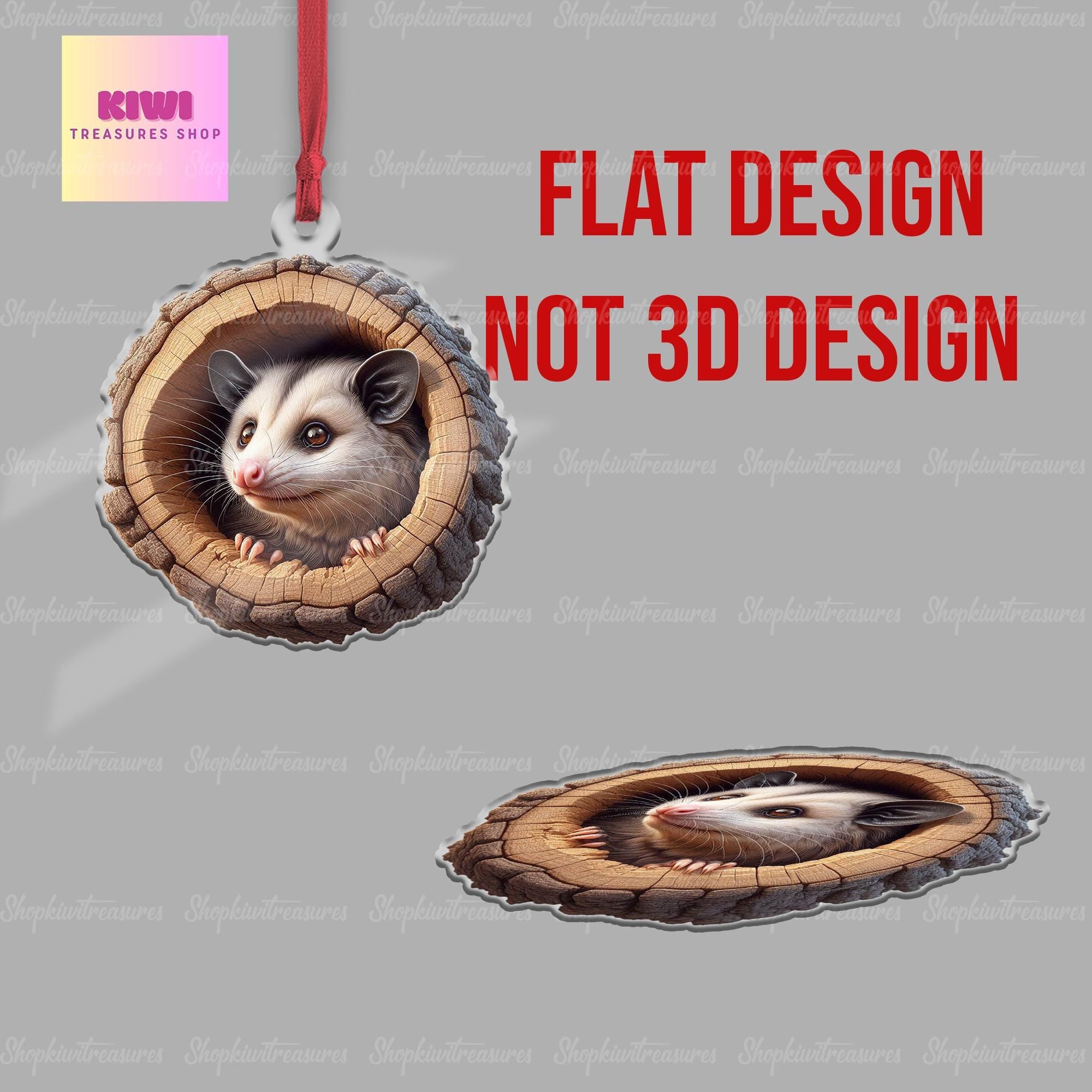 Opossum Ornament, 2D Flat Ornament, Perfect gift for opossum lover, Cute opossum, opossum lover gift, opossum Christmas decor