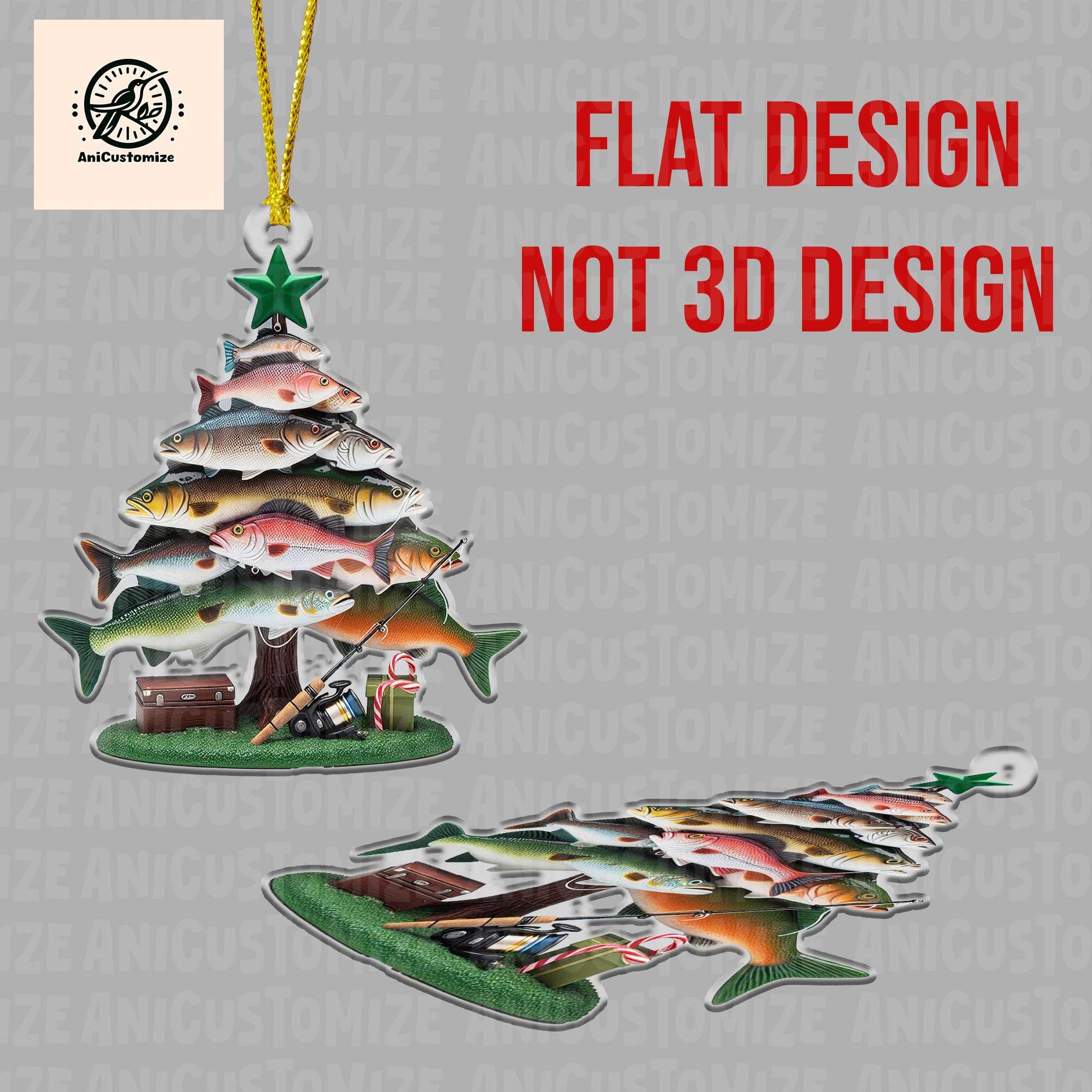 Fishing Merry Fishmas 2D FLAT Acrylic Ornament, Personalized Fishing Christmas Ornament, Fishing Ornament, Gift Fishing Lover, Xmas Ornament