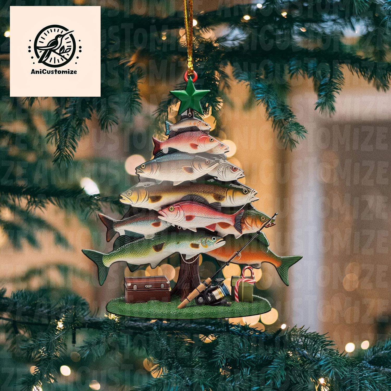 Fishing Merry Fishmas 2D FLAT Acrylic Ornament, Personalized Fishing Christmas Ornament, Fishing Ornament, Gift Fishing Lover, Xmas Ornament