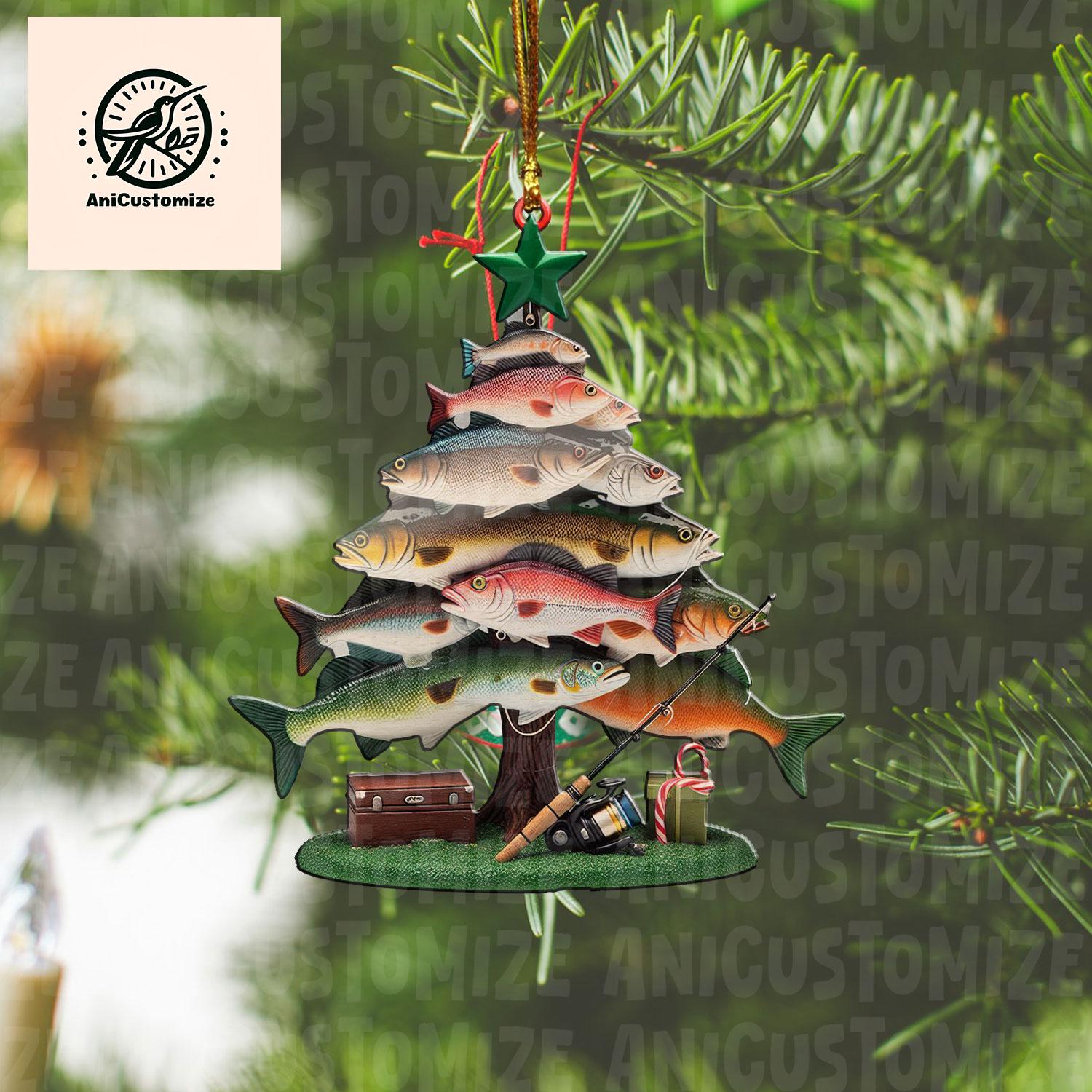 Fishing Merry Fishmas 2D FLAT Acrylic Ornament, Personalized Fishing Christmas Ornament, Fishing Ornament, Gift Fishing Lover, Xmas Ornament