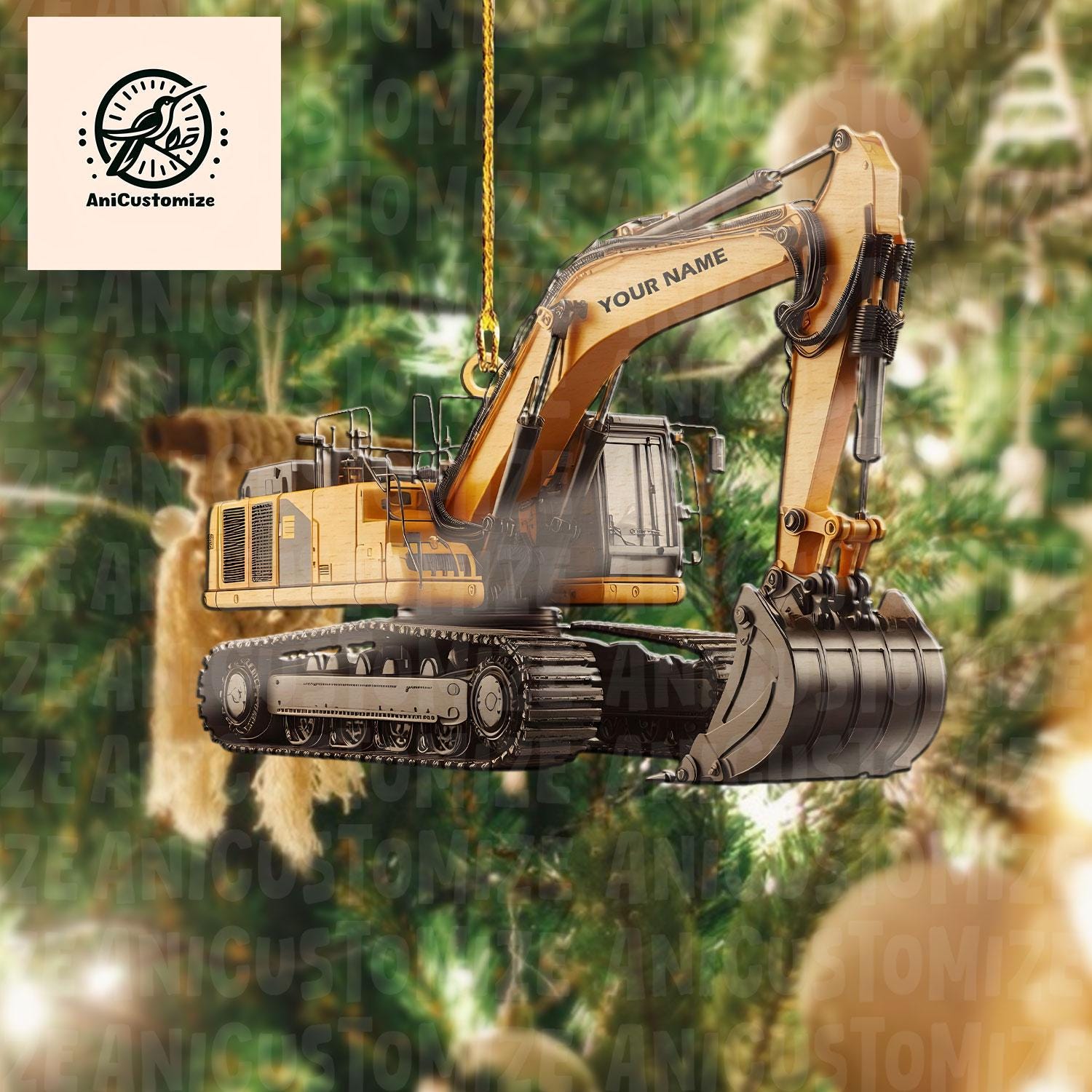 Personalized Excavator Heavy Equipment 2D FLAT Ornament, Truck Excavator Flat Acrylic Christmas Ornament, Christmas Tree Decor, Truck Decor