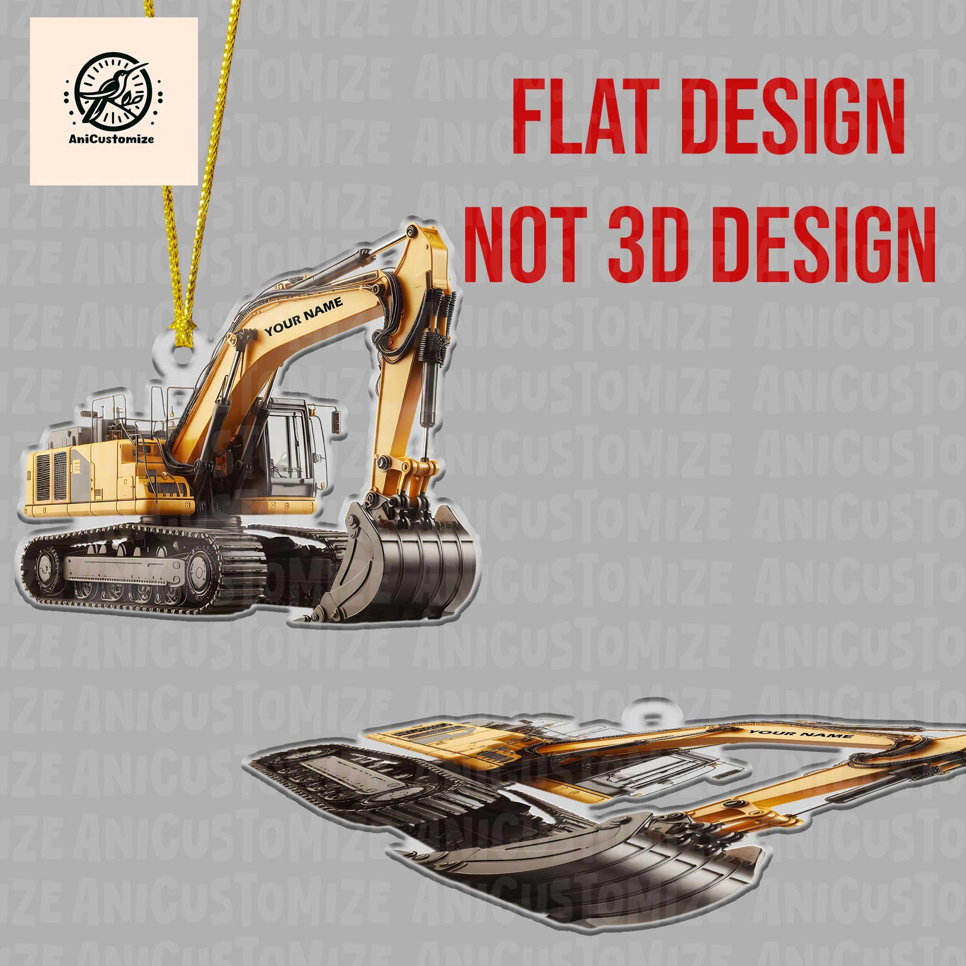 Personalized Excavator Heavy Equipment 2D FLAT Ornament, Truck Excavator Flat Acrylic Christmas Ornament, Christmas Tree Decor, Truck Decor