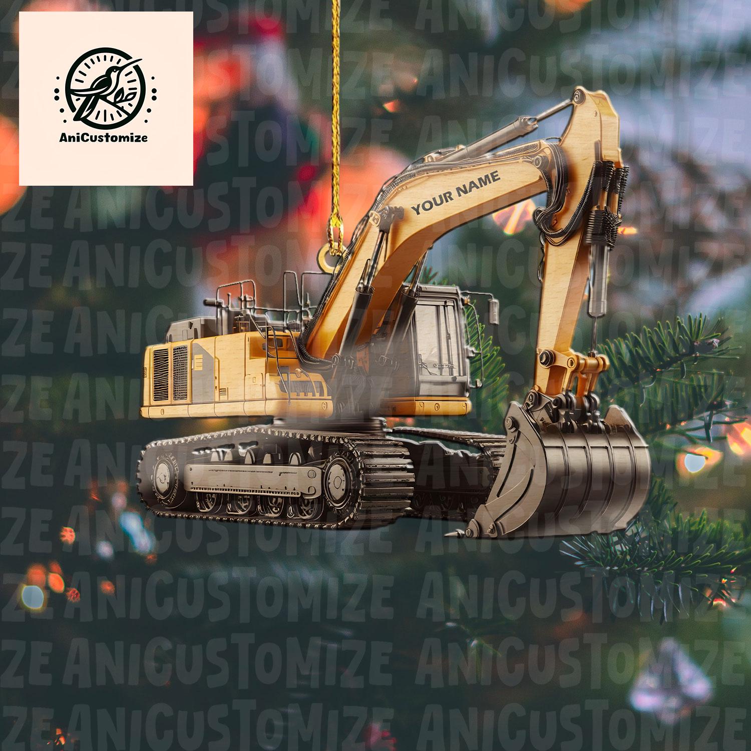 Personalized Excavator Heavy Equipment 2D FLAT Ornament, Truck Excavator Flat Acrylic Christmas Ornament, Christmas Tree Decor, Truck Decor