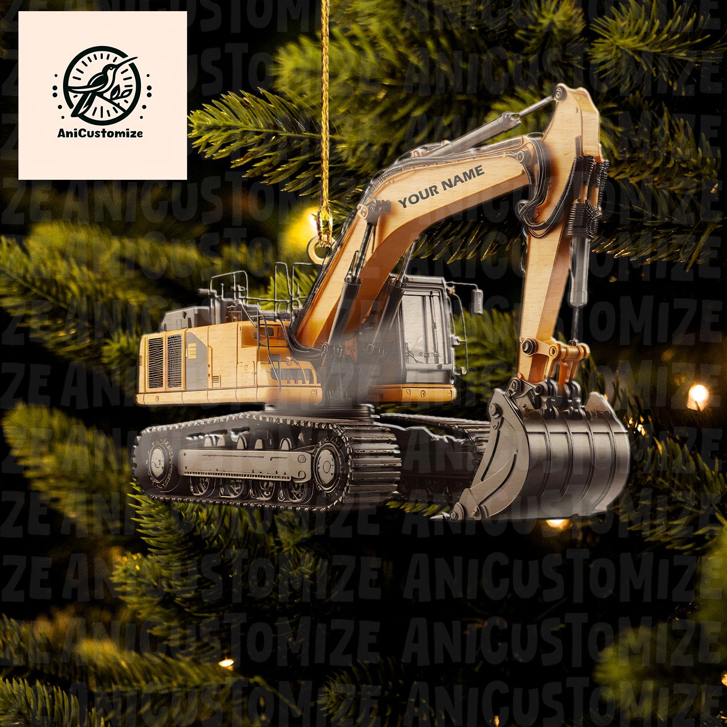Personalized Excavator Heavy Equipment 2D FLAT Ornament, Truck Excavator Flat Acrylic Christmas Ornament, Christmas Tree Decor, Truck Decor