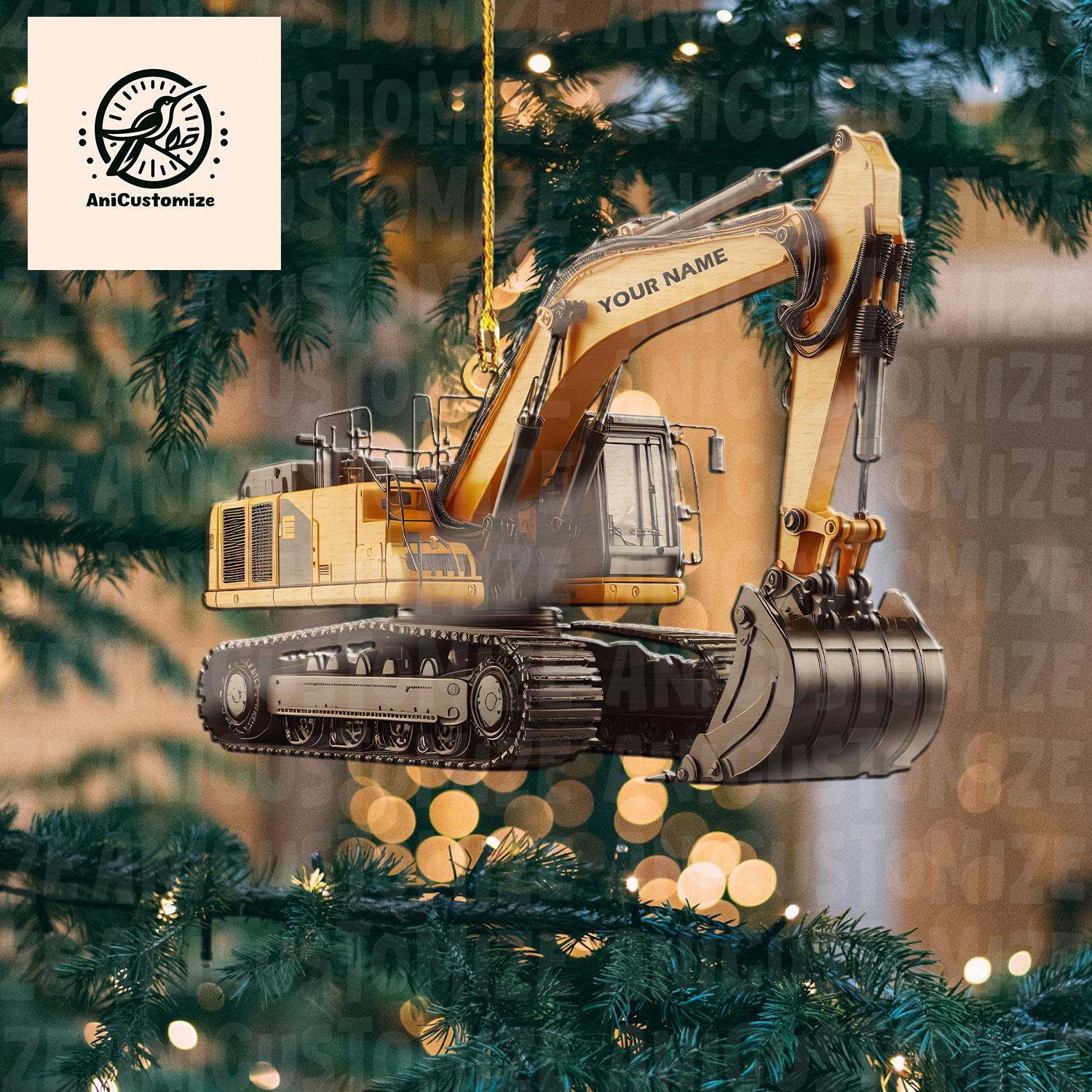 Personalized Excavator Heavy Equipment 2D FLAT Ornament, Truck Excavator Flat Acrylic Christmas Ornament, Christmas Tree Decor, Truck Decor