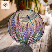 Lupine Flower And Dragonfly GLASS Decor, Dragonfly Lover Decor, Lupine Flower Decor, Flower Lover Gift, Gift For Mom, Yard Decor