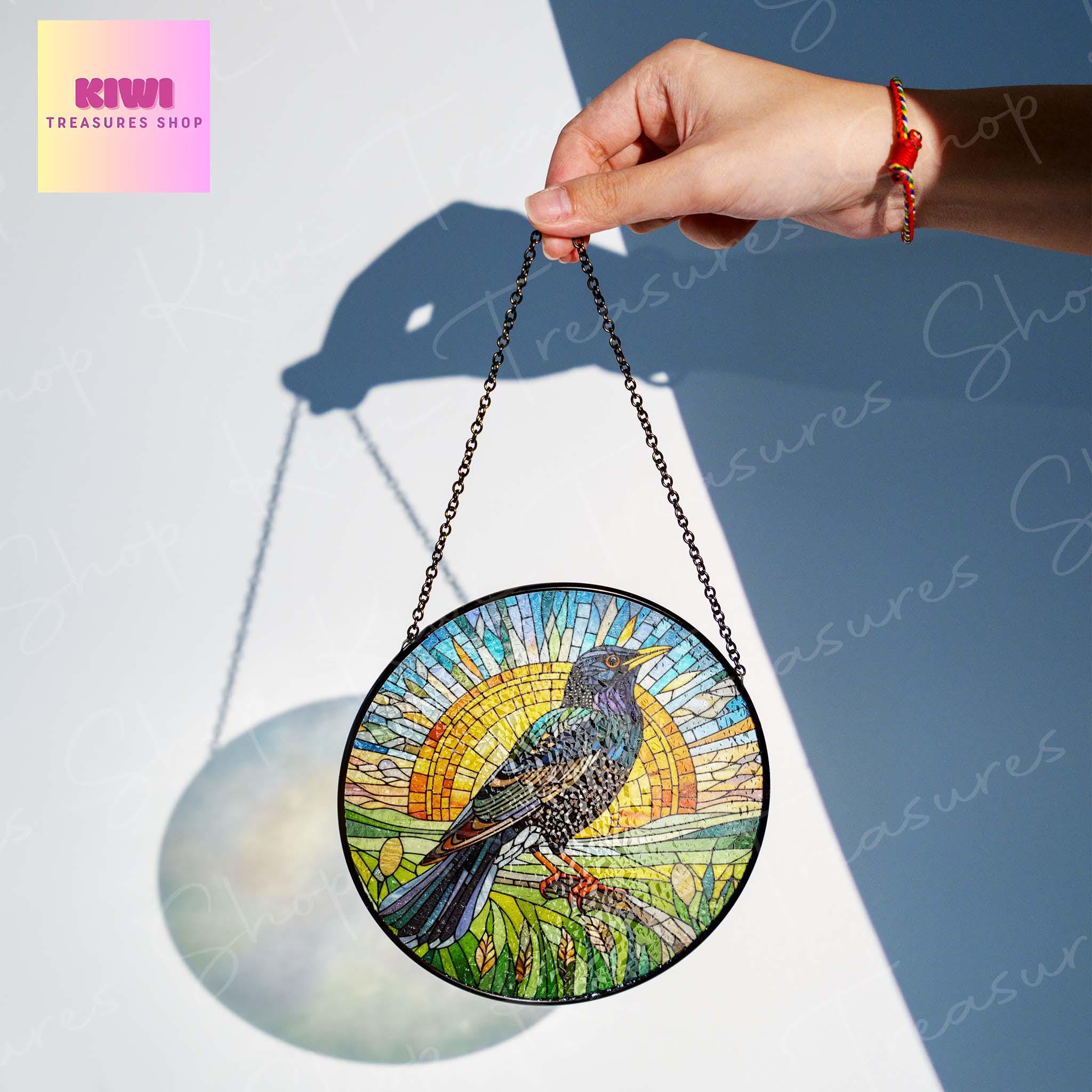 European Starling GLASS Hanging, Sunrise landscape, European suncatcher, bird watching gift, Bird nerd gift, Bird lover gift