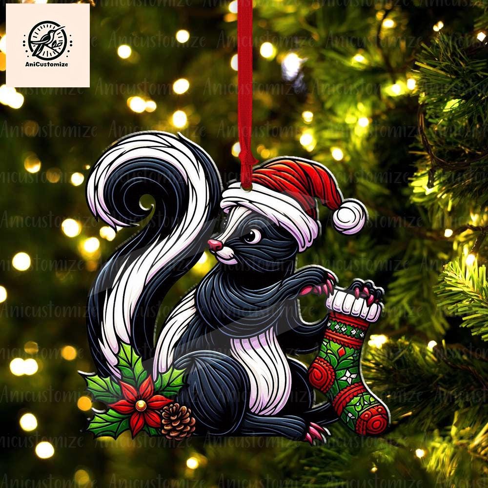 Skunk Wearing Stocking Christmas Ornament Decor, Funny Christmas Decor, Christmas Gift, Skunk Lover Decor, Animal Lover Gift, Skunk Decor
