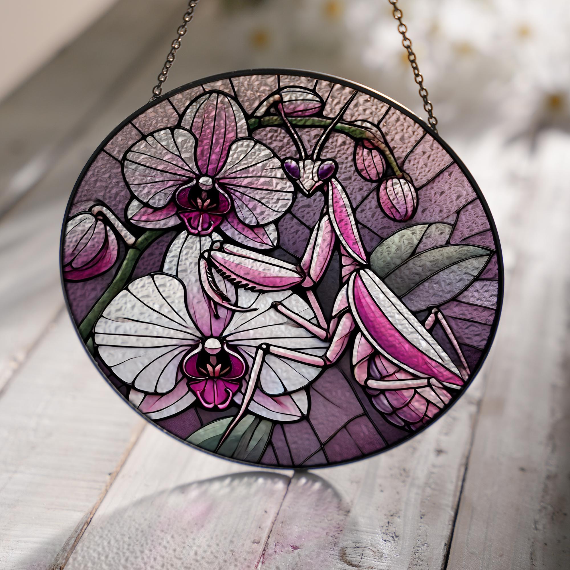 Pink Mantis With Orchid Flower GLASS, Pink Mantis Decor, Flower Mantis Decor, Insect Lover Decor, Insect Lover Decor, Insect Gift