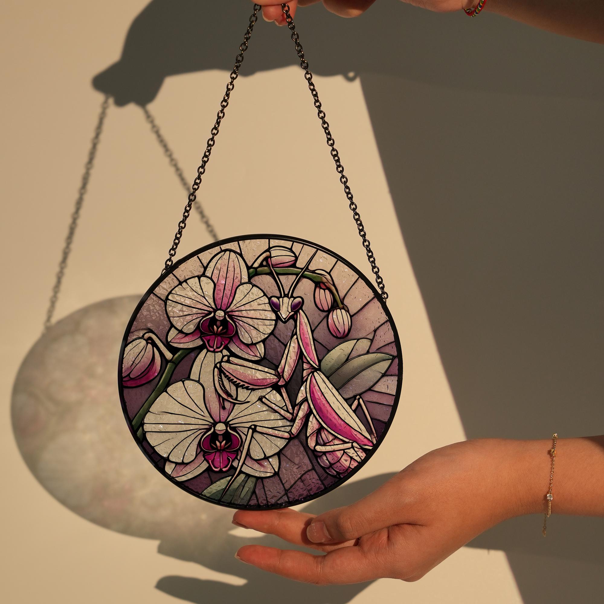 Pink Mantis With Orchid Flower GLASS, Pink Mantis Decor, Flower Mantis Decor, Insect Lover Decor, Insect Lover Decor, Insect Gift