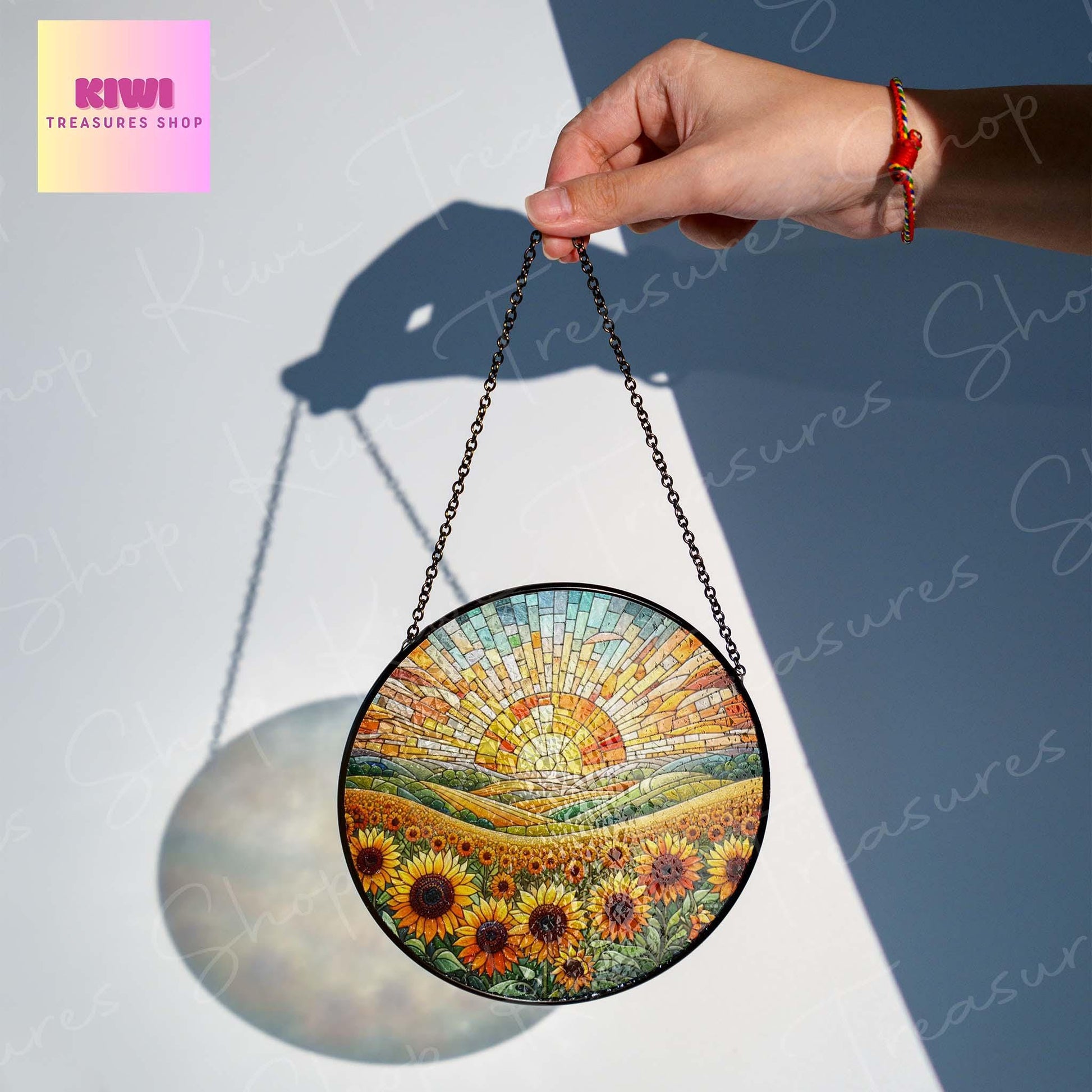 Sunsflower field Sunset GLASS Suncatcher Hanging, sunflower suncatcher glass, sunset Window hanging, SunflowerFlower lover gift