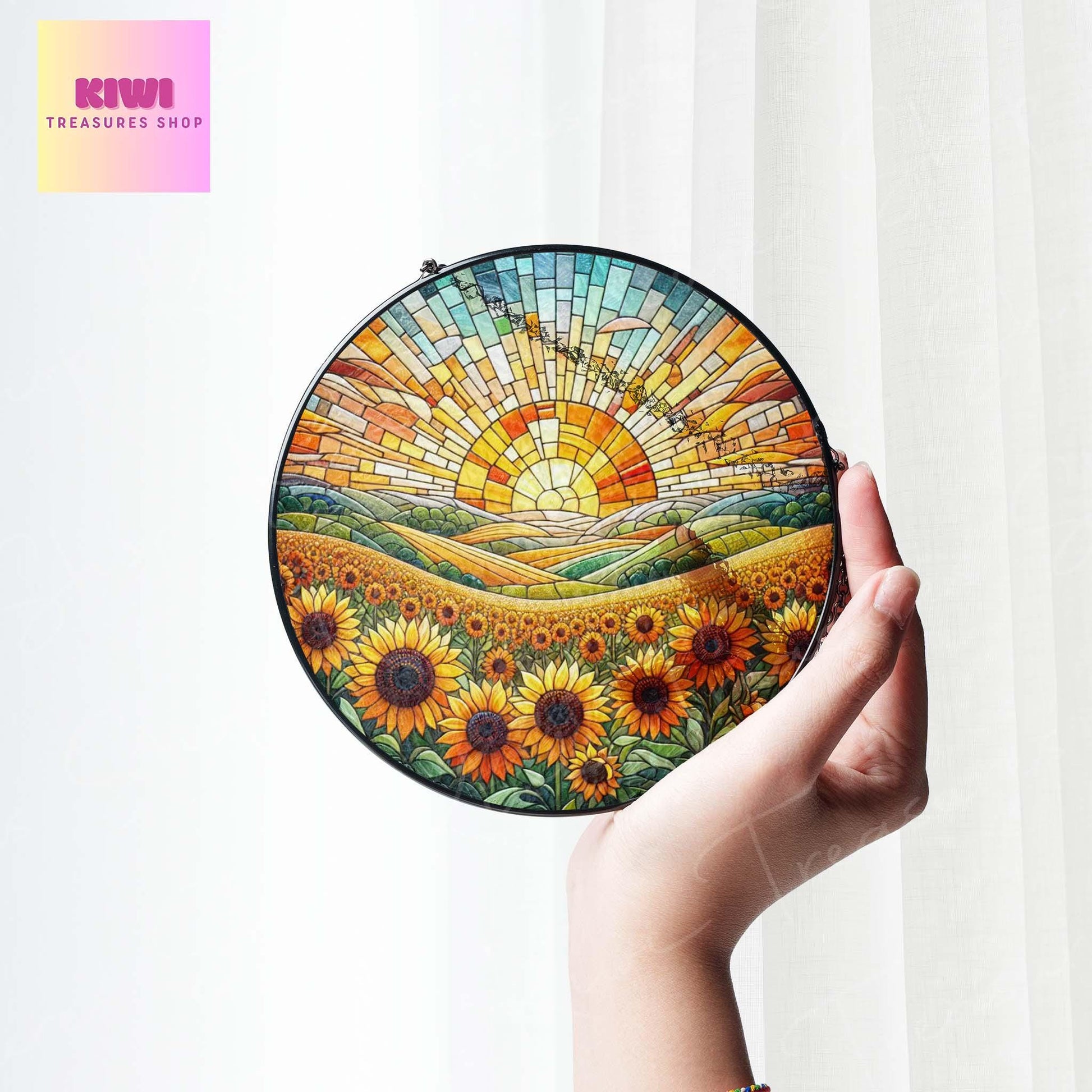 Sunsflower field Sunset GLASS Suncatcher Hanging, sunflower suncatcher glass, sunset Window hanging, SunflowerFlower lover gift