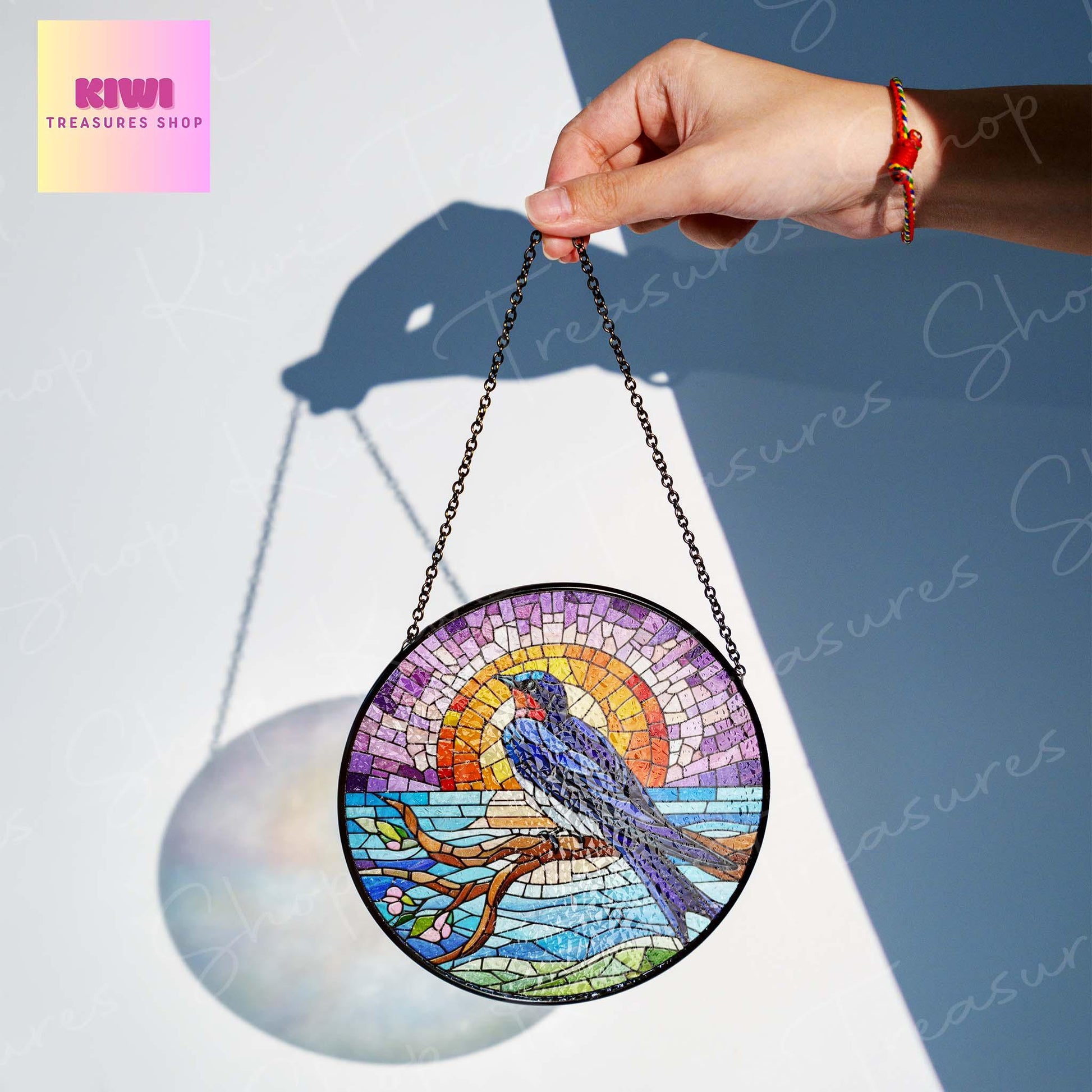 Purple martin bird on branch GLASS Hanging, Sunset landscape, Purple Martin suncatcher, bird watching gift, bird nerd gift