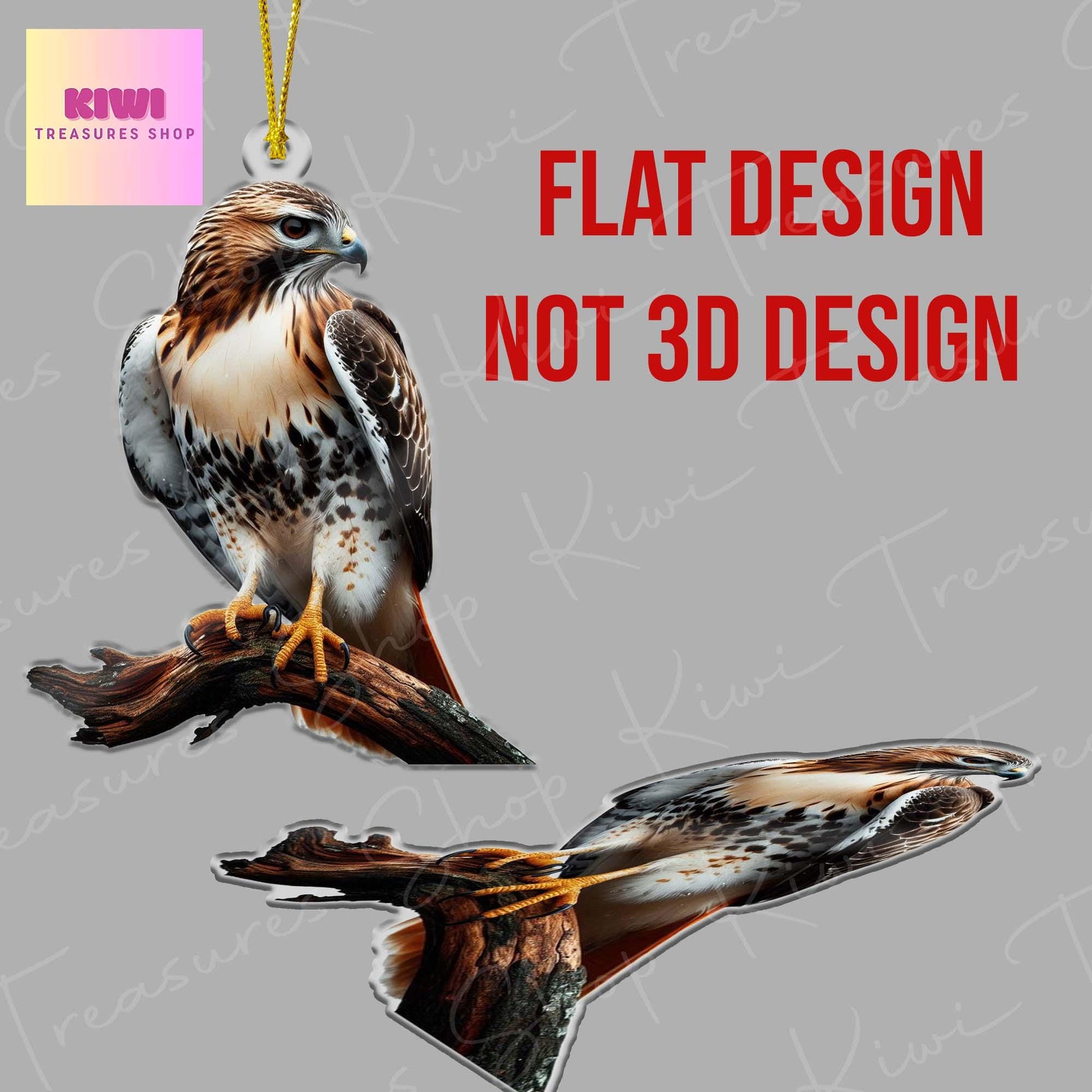 Red Tailed Hawk Ornament, 2D Flat Ornament, Perfect gift for bird nerd, Red tailed hawk lover gift, Funny bird ornament, gift for dad