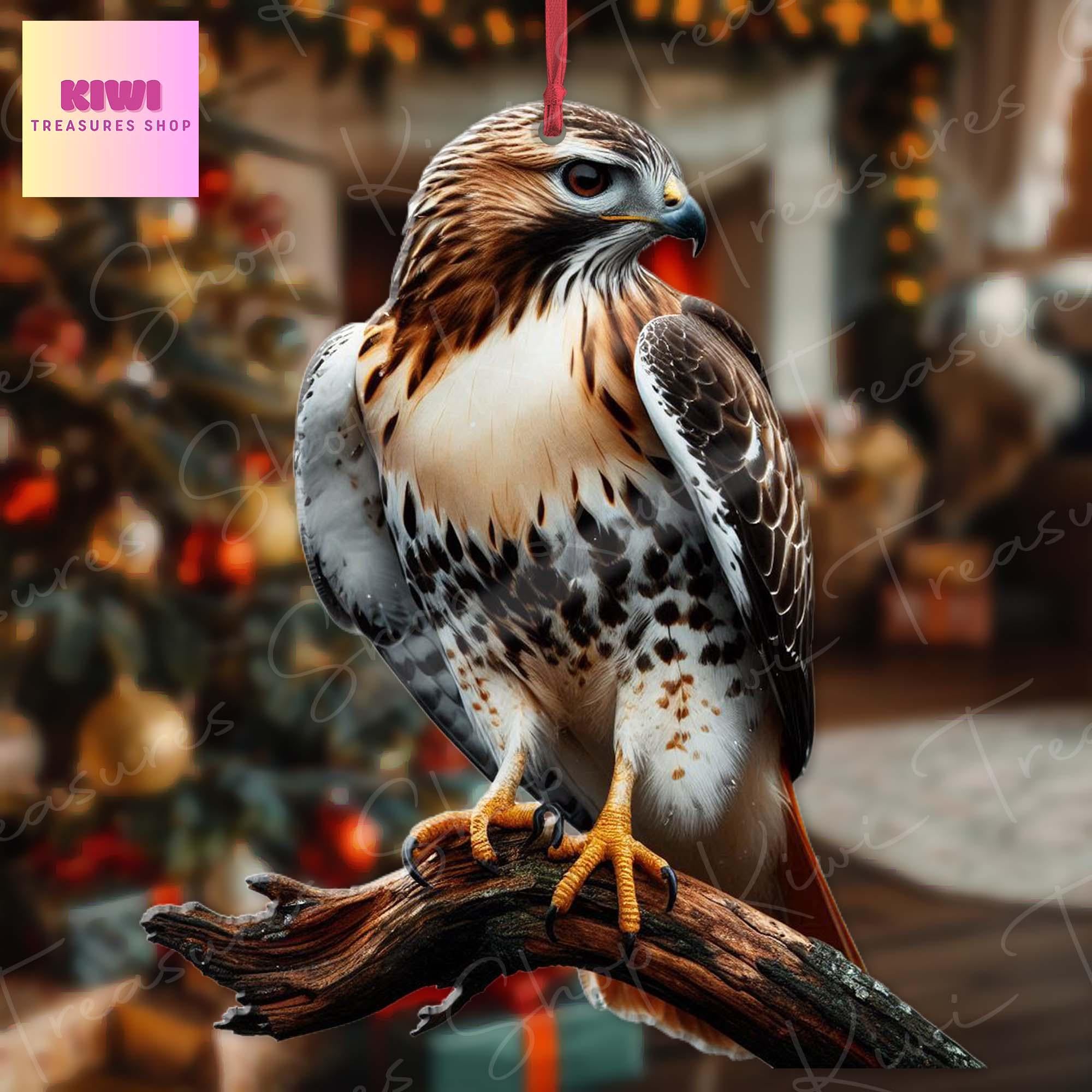 Red Tailed Hawk Ornament, 2D Flat Ornament, Perfect gift for bird nerd, Red tailed hawk lover gift, Funny bird ornament, gift for dad