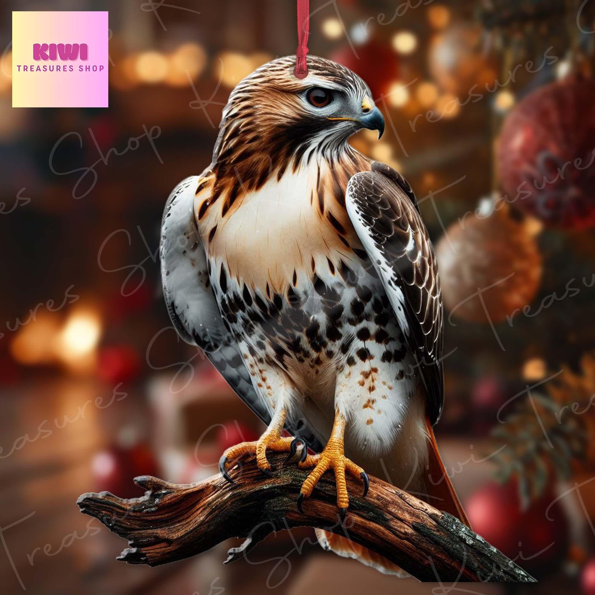 Red Tailed Hawk Ornament, 2D Flat Ornament, Perfect gift for bird nerd, Red tailed hawk lover gift, Funny bird ornament, gift for dad