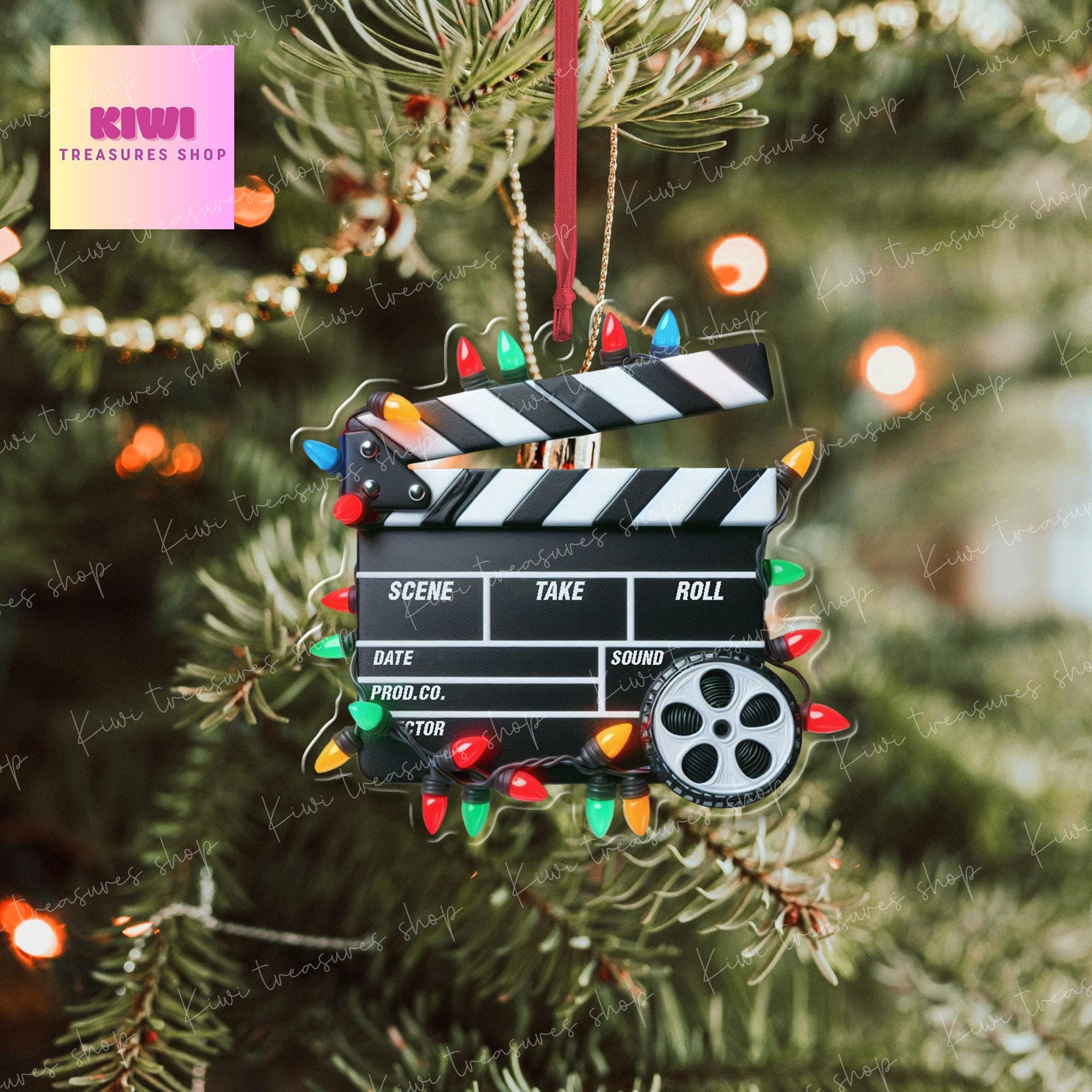 Film Clapboard Xmas Ornament, 2d Flat ornament, Christmas decor, Movie Clapperboard Theater Decor, Film Gift, christmas keepsake