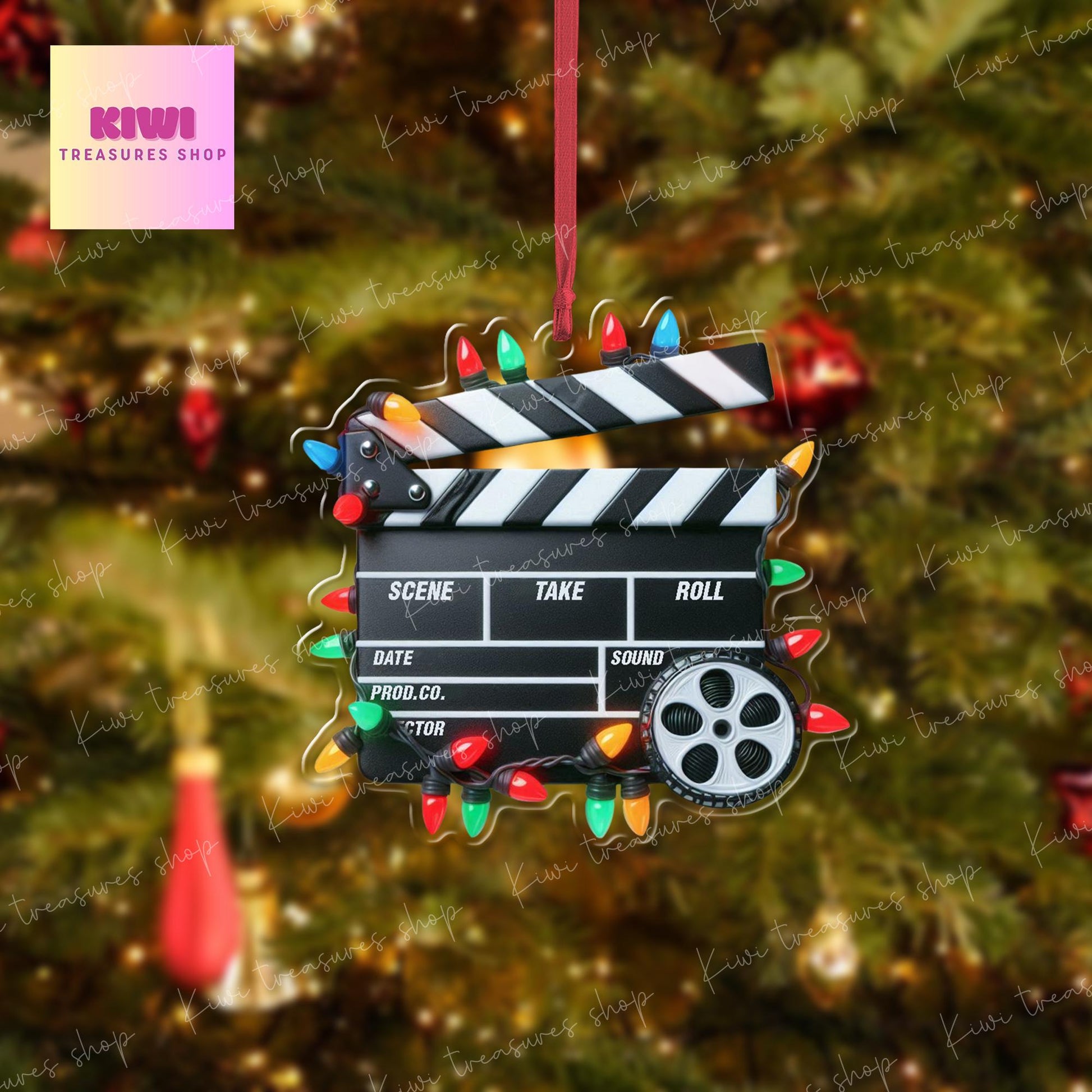 Film Clapboard Xmas Ornament, 2d Flat ornament, Christmas decor, Movie Clapperboard Theater Decor, Film Gift, christmas keepsake