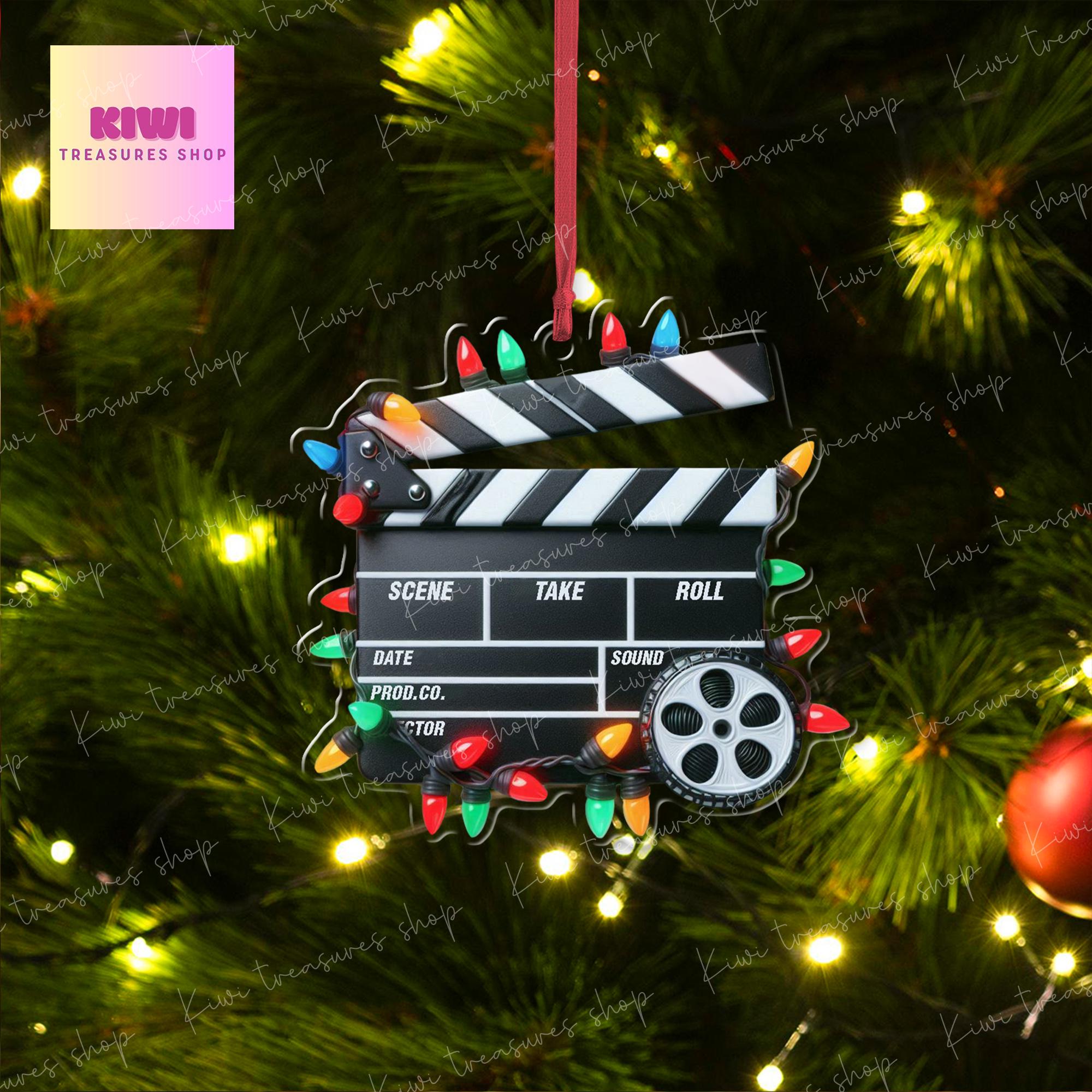 Film Clapboard Xmas Ornament, 2d Flat ornament, Christmas decor, Movie Clapperboard Theater Decor, Film Gift, christmas keepsake