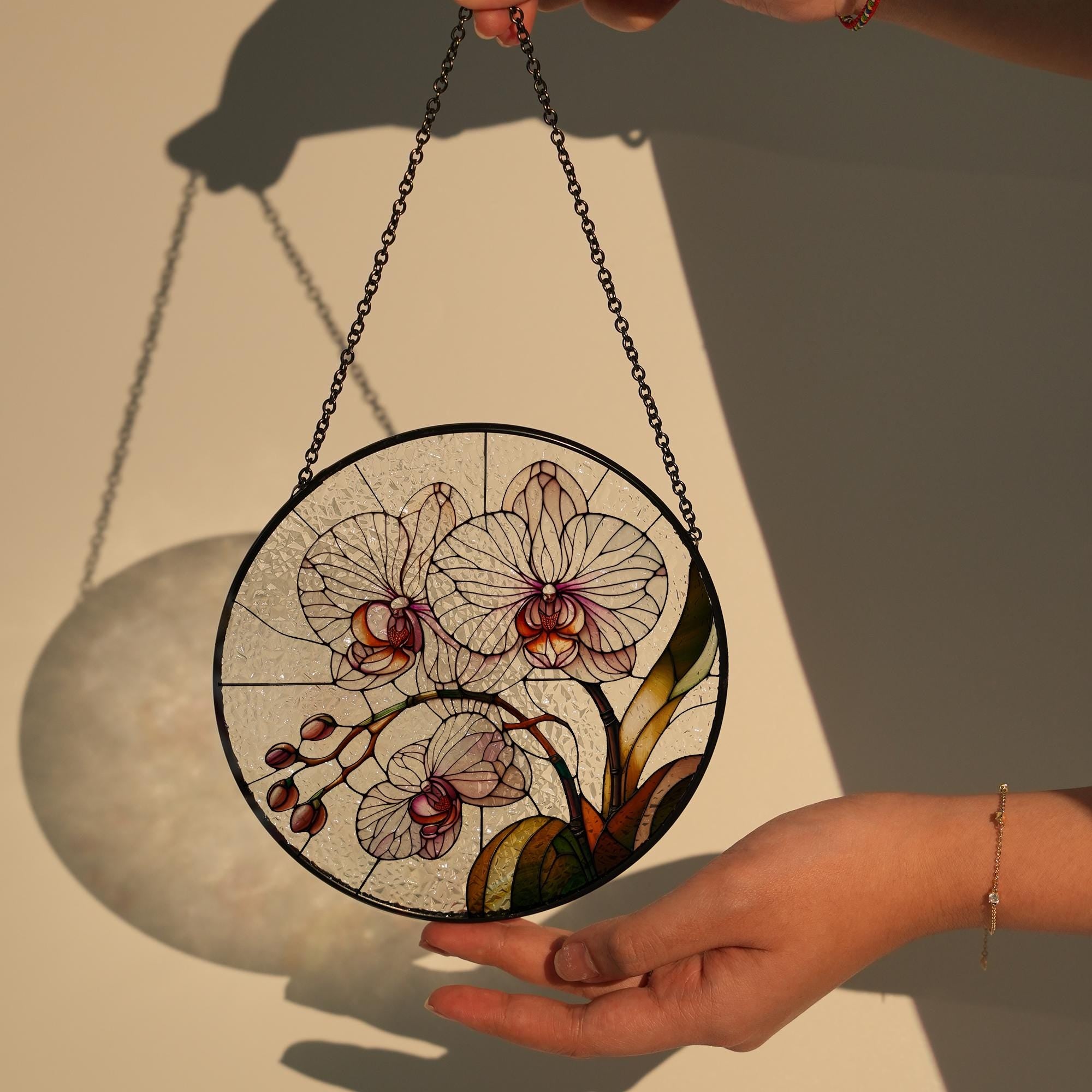 Mother's day gift set - 2025 Orchid Flower GLASS suncatcher, orchid Decor, Love Decor, Natural Lover Gift, Orchid suncatcher, Mom keepsake