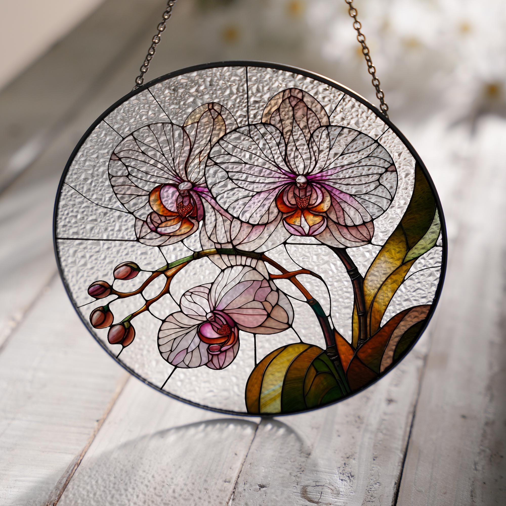 Mother's day gift set - 2025 Orchid Flower GLASS suncatcher, orchid Decor, Love Decor, Natural Lover Gift, Orchid suncatcher, Mom keepsake