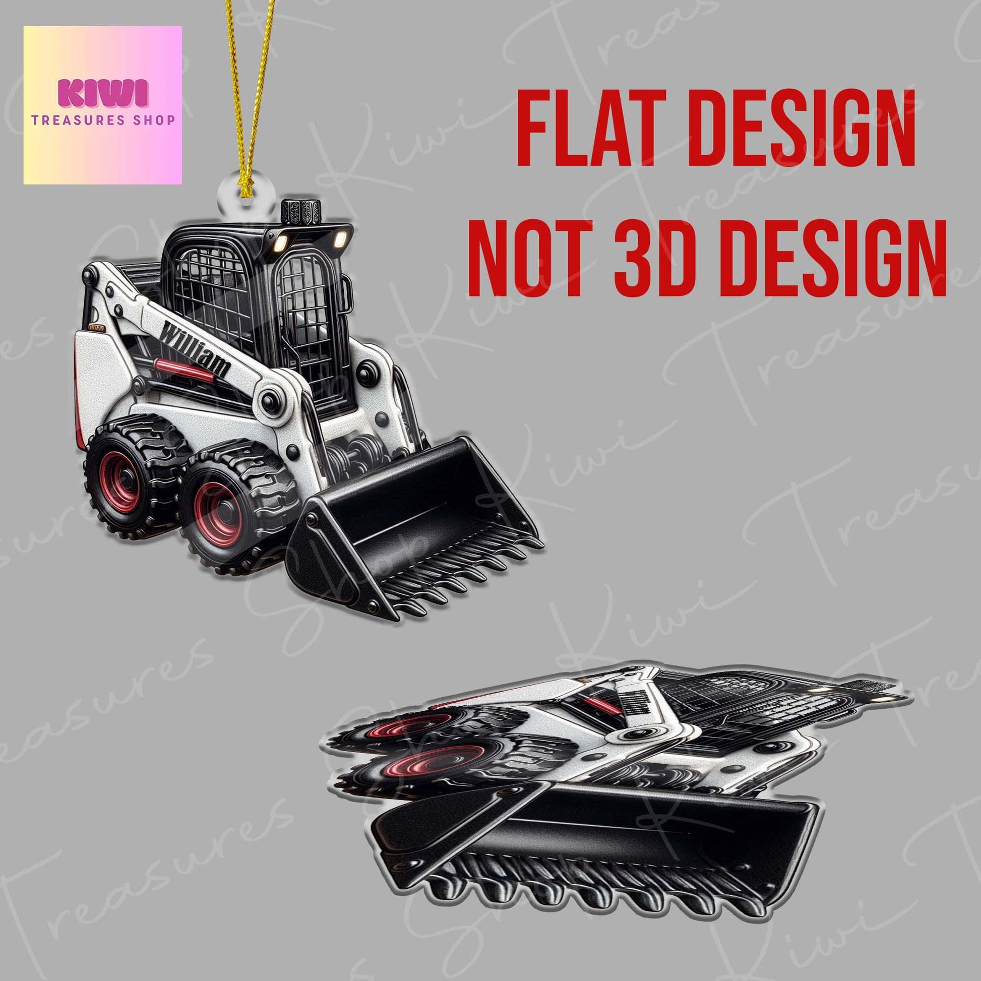 Personalized Skid Steer Loader Xmas Ornament, 2d Flat excavator ornament, Christmas decor, Christmas keepsake, trucker ornament, truck car