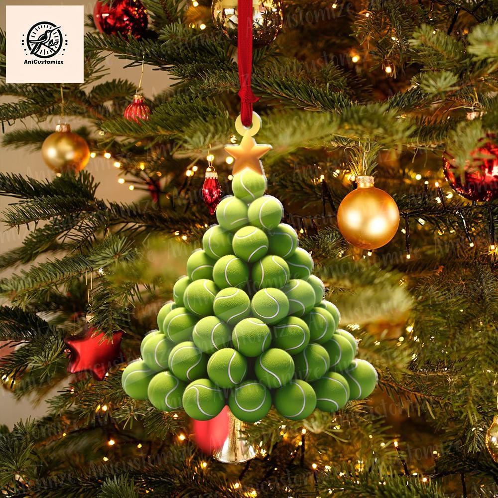 Tennis Christmas Tree 2D FLAT Ornament, Tennis Ornament, Sports Christmas Ornament, Gift For Tennis Players, Christmas Home Decor, Xmas Gift