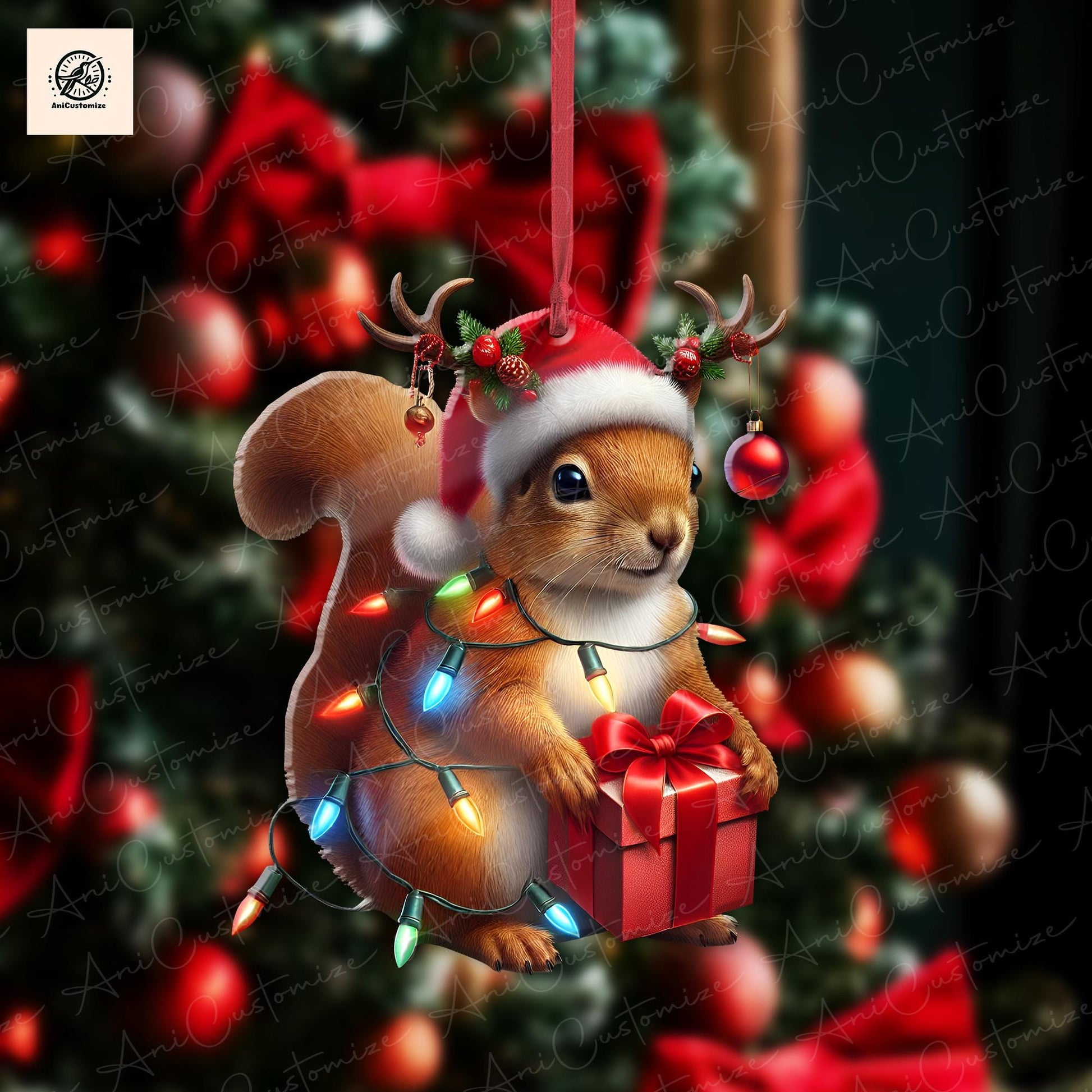 Squirrel Wreath Ornament, Squirrel Lovers Merry Christmas Ornament, Squirrel Ornament, Squirrel lovers gift, Squirrel Christmas Tree Decor