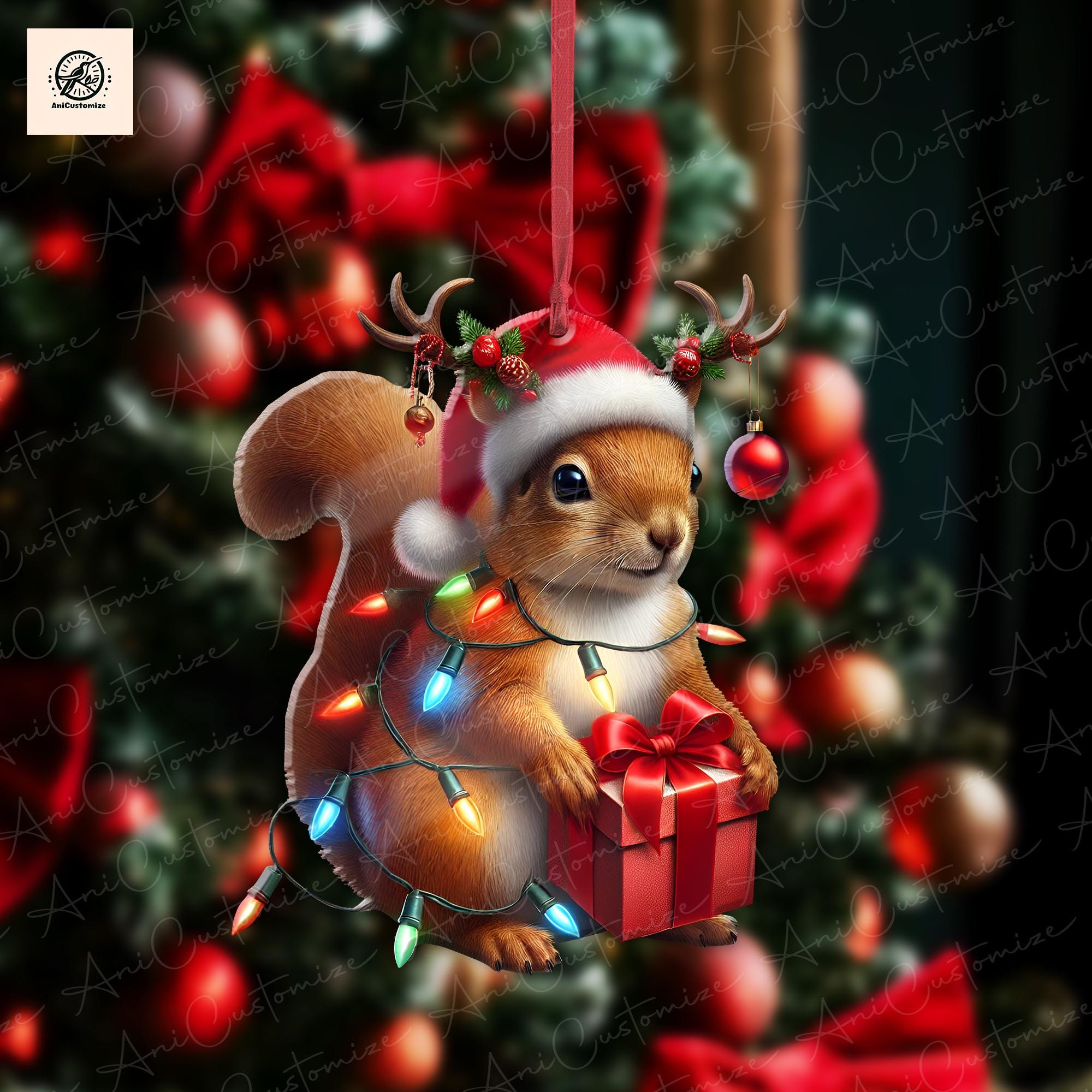 Squirrel Wreath Ornament, Squirrel Lovers Merry Christmas Ornament, Squirrel Ornament, Squirrel lovers gift, Squirrel Christmas Tree Decor
