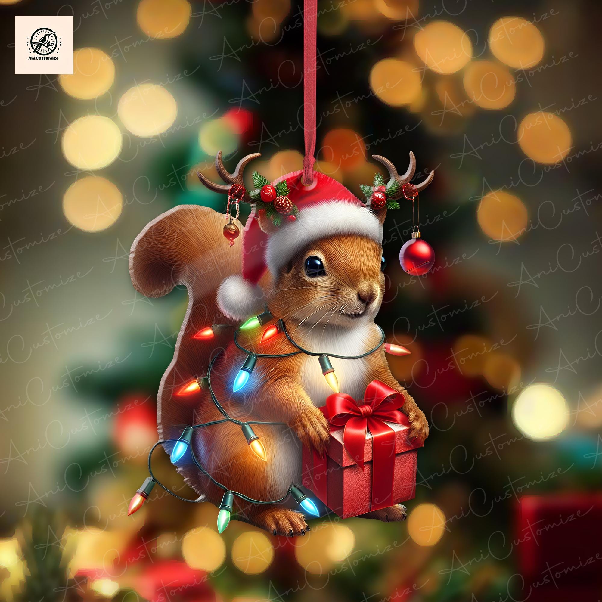 Squirrel Wreath Ornament, Squirrel Lovers Merry Christmas Ornament, Squirrel Ornament, Squirrel lovers gift, Squirrel Christmas Tree Decor