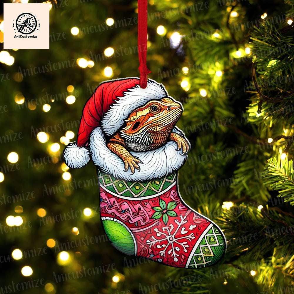 Bearded Dragon Inside Stocking Christmas Ornament, Bearded Dragon Mom Decor, Reptile Ornament, Reptile Mom Gift, Reptile Lover Decor