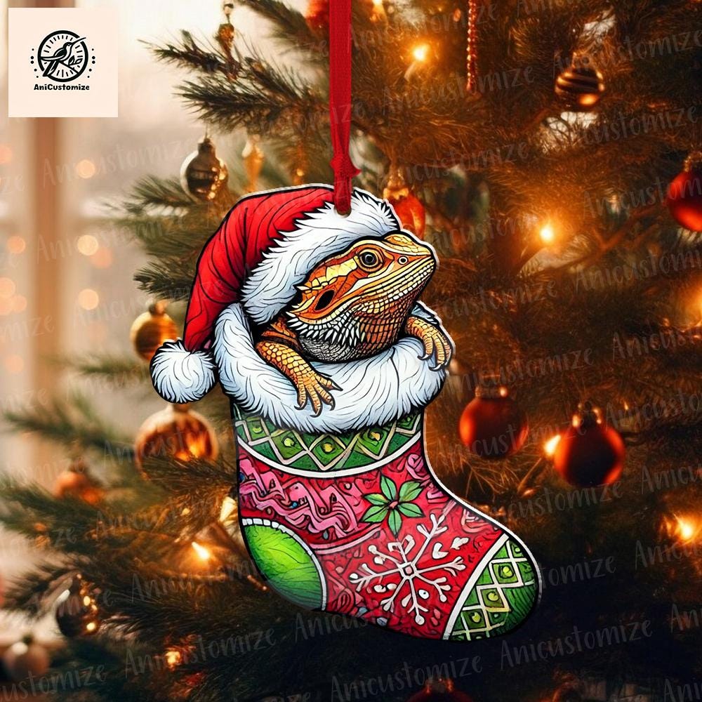 Bearded Dragon Inside Stocking Christmas Ornament, Bearded Dragon Mom Decor, Reptile Ornament, Reptile Mom Gift, Reptile Lover Decor
