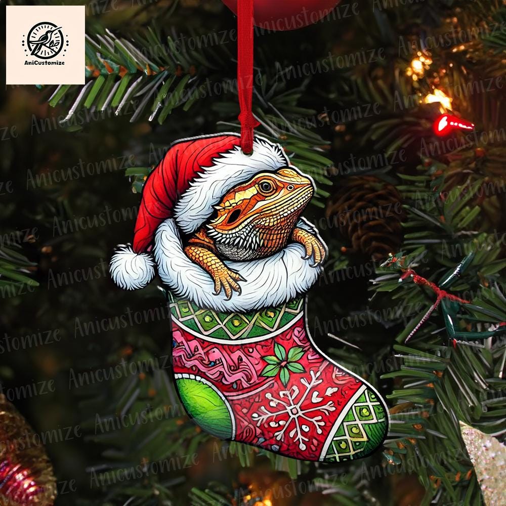 Bearded Dragon Inside Stocking Christmas Ornament, Bearded Dragon Mom Decor, Reptile Ornament, Reptile Mom Gift, Reptile Lover Decor