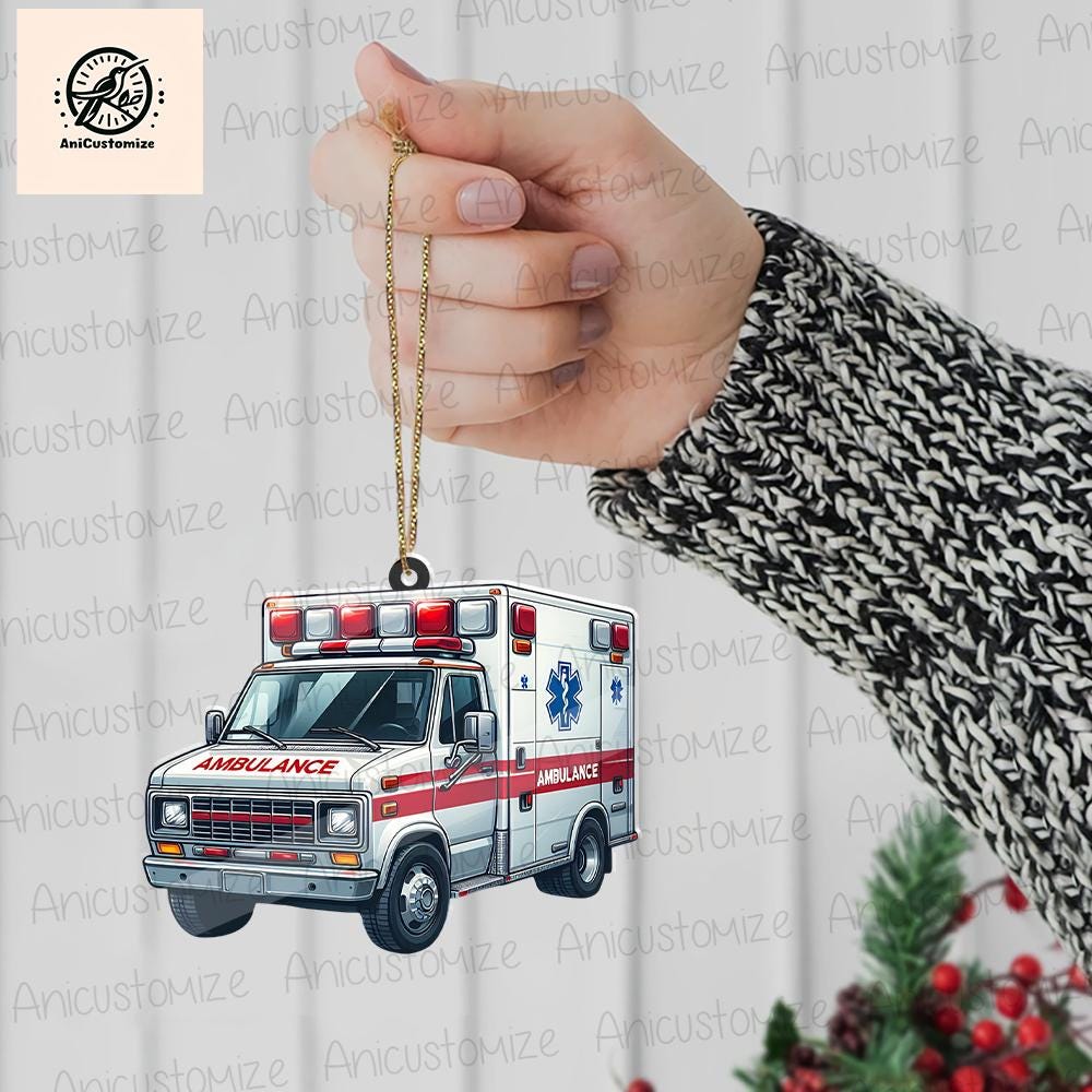Personalized Ambulance Christmas 2D FLAT Ornament, Ambulance Ornament, Custom Xmas Gift, Driver Xmas Tree Ornaments, Paramedic Ornament