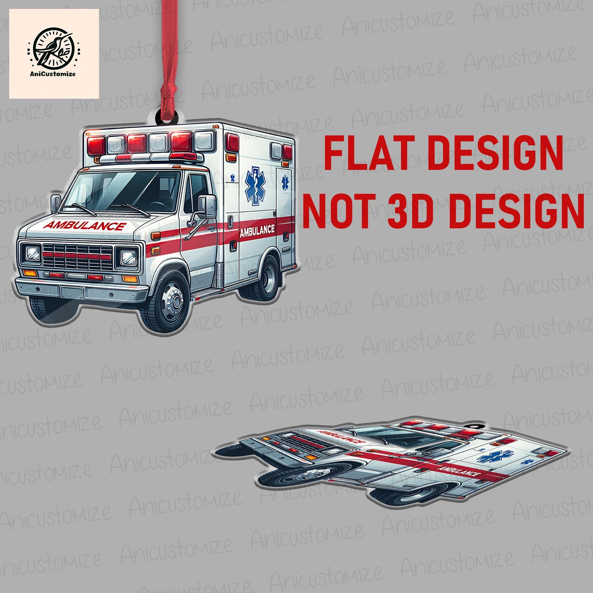 Personalized Ambulance Christmas 2D FLAT Ornament, Ambulance Ornament, Custom Xmas Gift, Driver Xmas Tree Ornaments, Paramedic Ornament