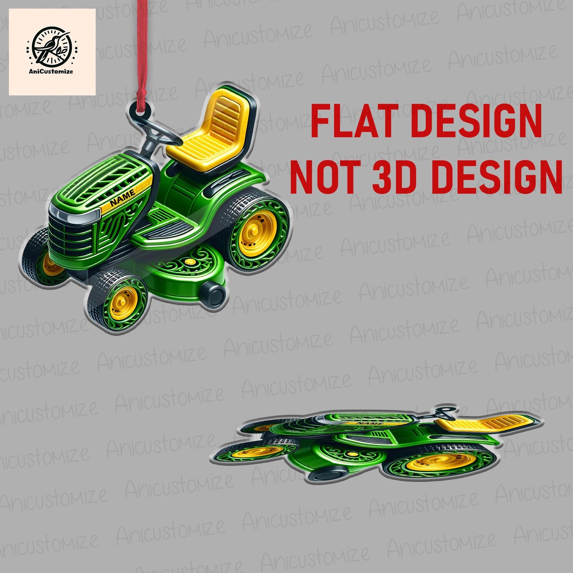 Personalized Lawn Mowers Christmas 2D FLAT Ornament, Riding Mowers With Xmas Light Hanging Ornament, Farmhouse Lawn Ornament, Christmas Gift