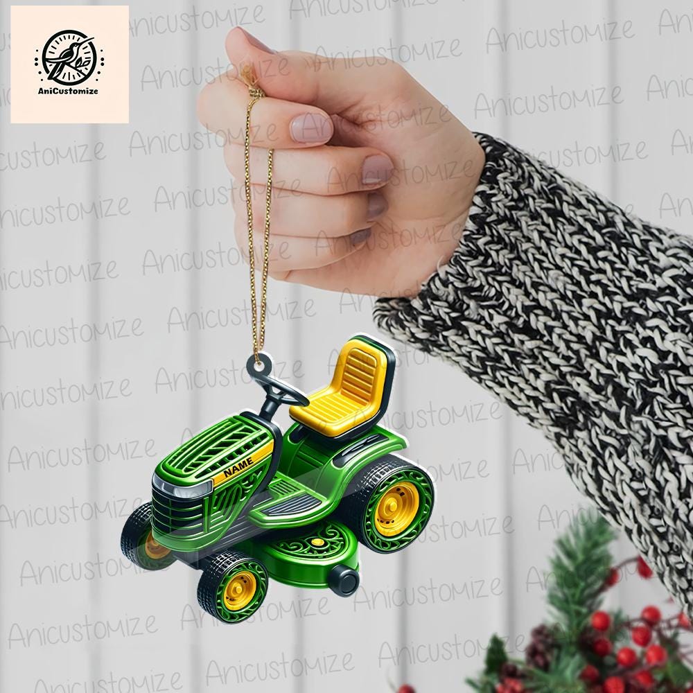 Personalized Lawn Mowers Christmas 2D FLAT Ornament, Riding Mowers With Xmas Light Hanging Ornament, Farmhouse Lawn Ornament, Christmas Gift