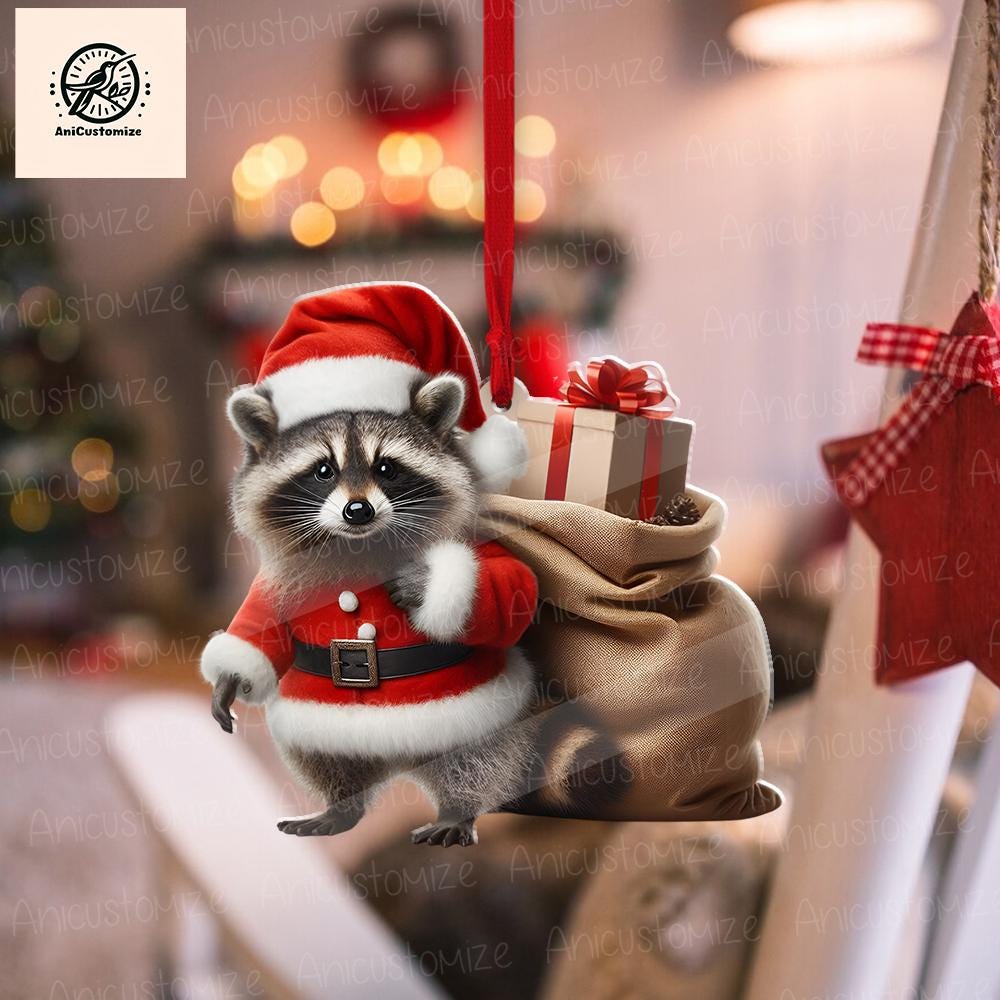 Personalized Raccoon Christmas Ornament, Custom Raccoon Name Ornament, Christmas Gift, Animal Ornament, Santa Ornament, Christmas Decor