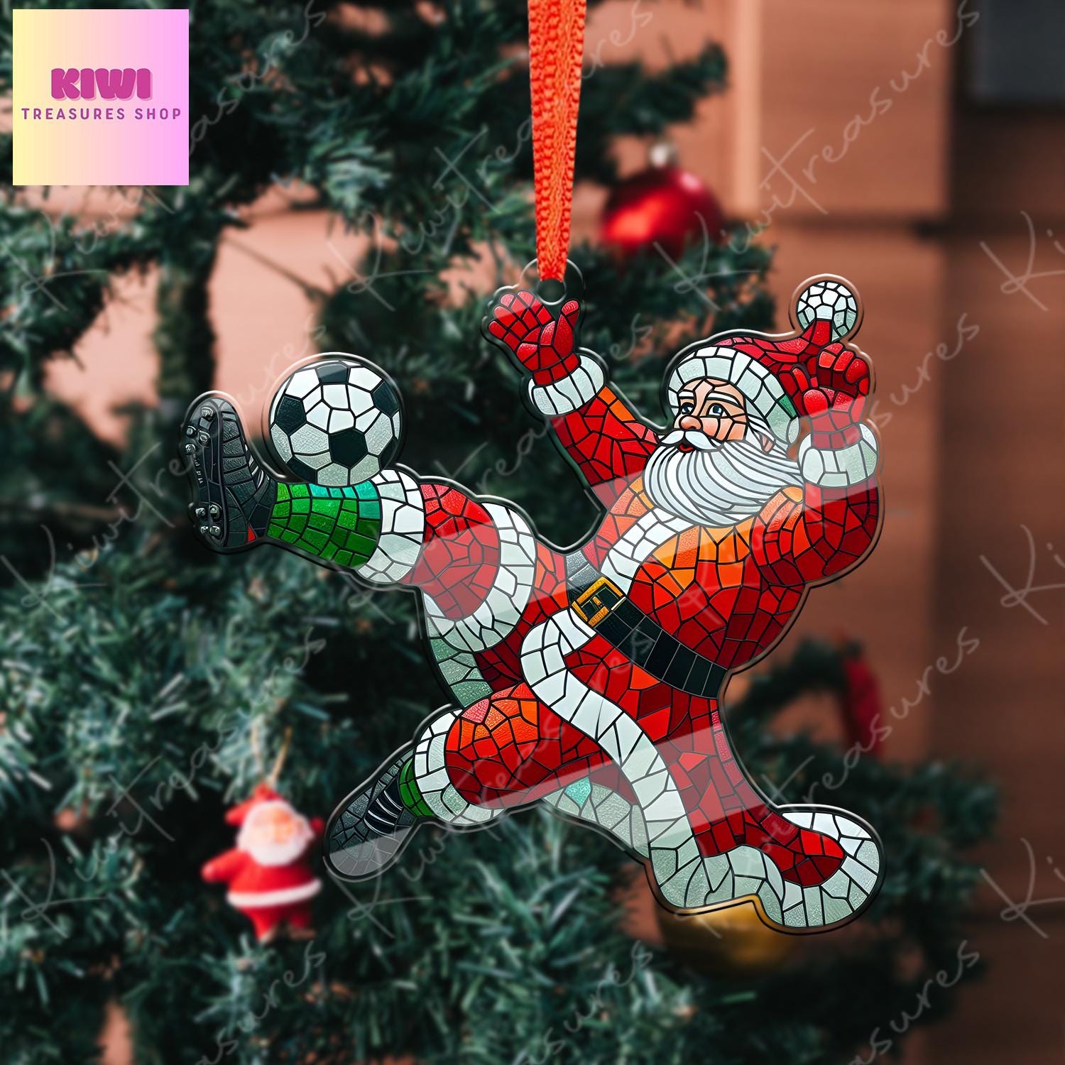 Santa Plays soccer Ornament, 2d FLAT soccer ornament, Santa Claus, Santa Lover, soccer ornament, gift for him, gift for kids, xmas hanging